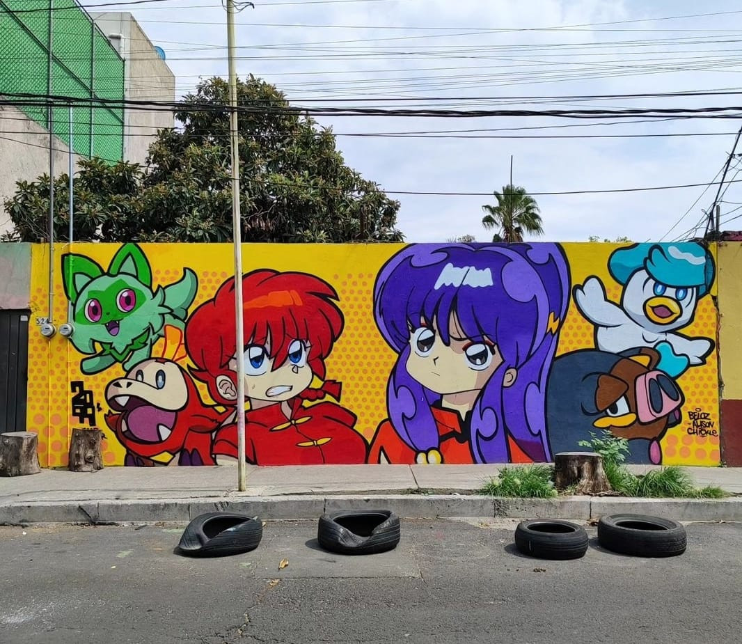 Wall mural depicting Ranma Saotome,Shampoo from Ranma 1/2 and pokemons