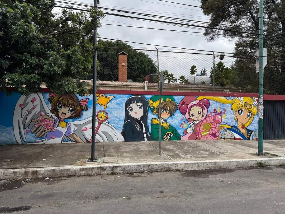 Wall mural depicting Sakura Kinomoto, Tomoyo Daidouji, Syaoran Li from Card Captor Sakura, Doremi from Ojamajo Doremi and Sailor Moon