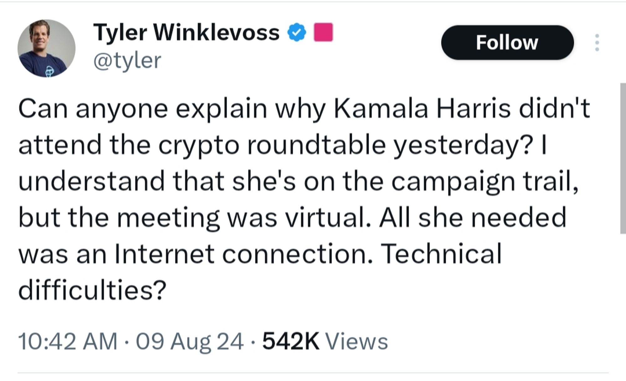 A Winklevoss is mad at Kamala Harris