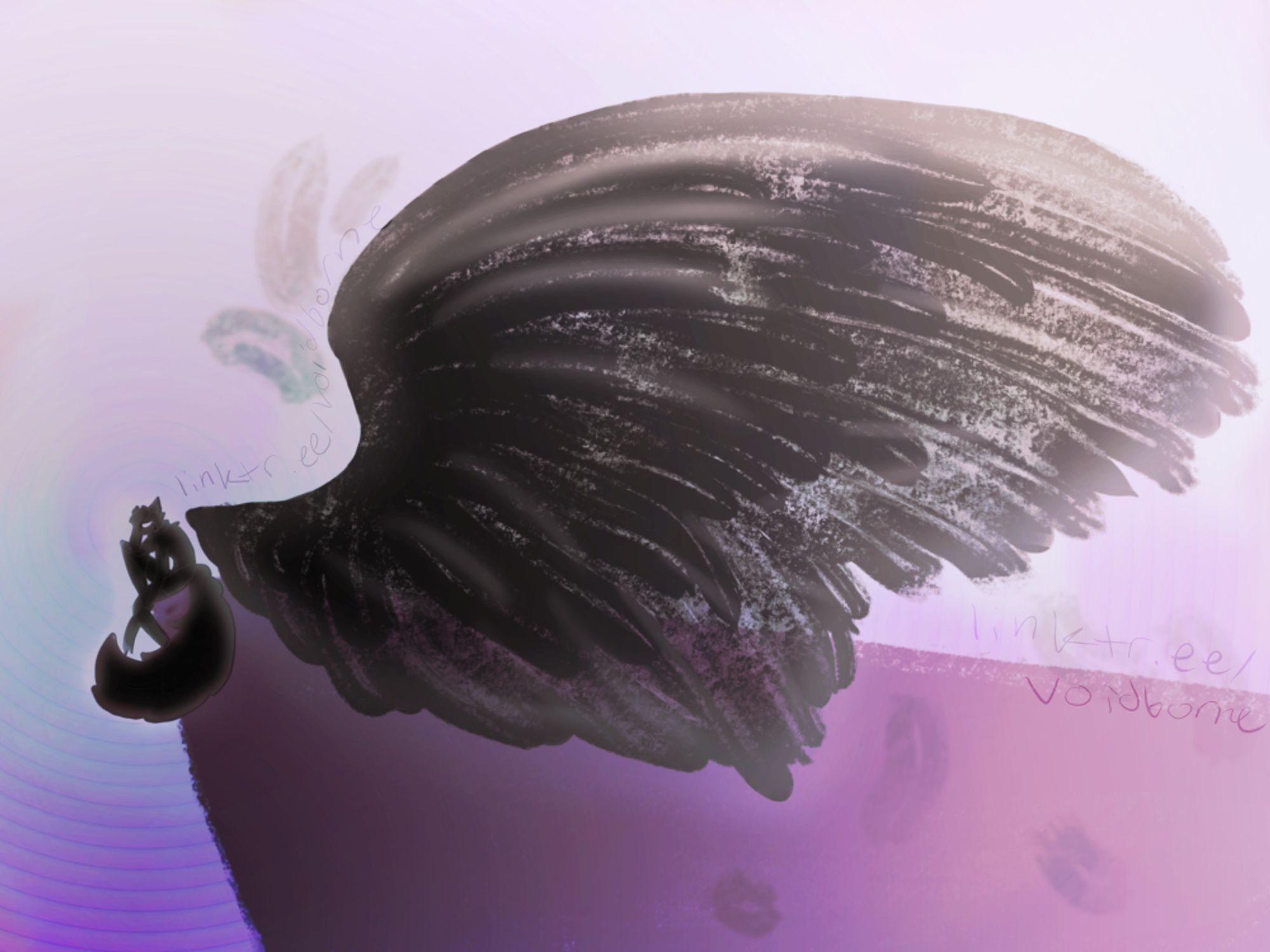 edgelord scorch w bigass black feathered wings on a purpley background