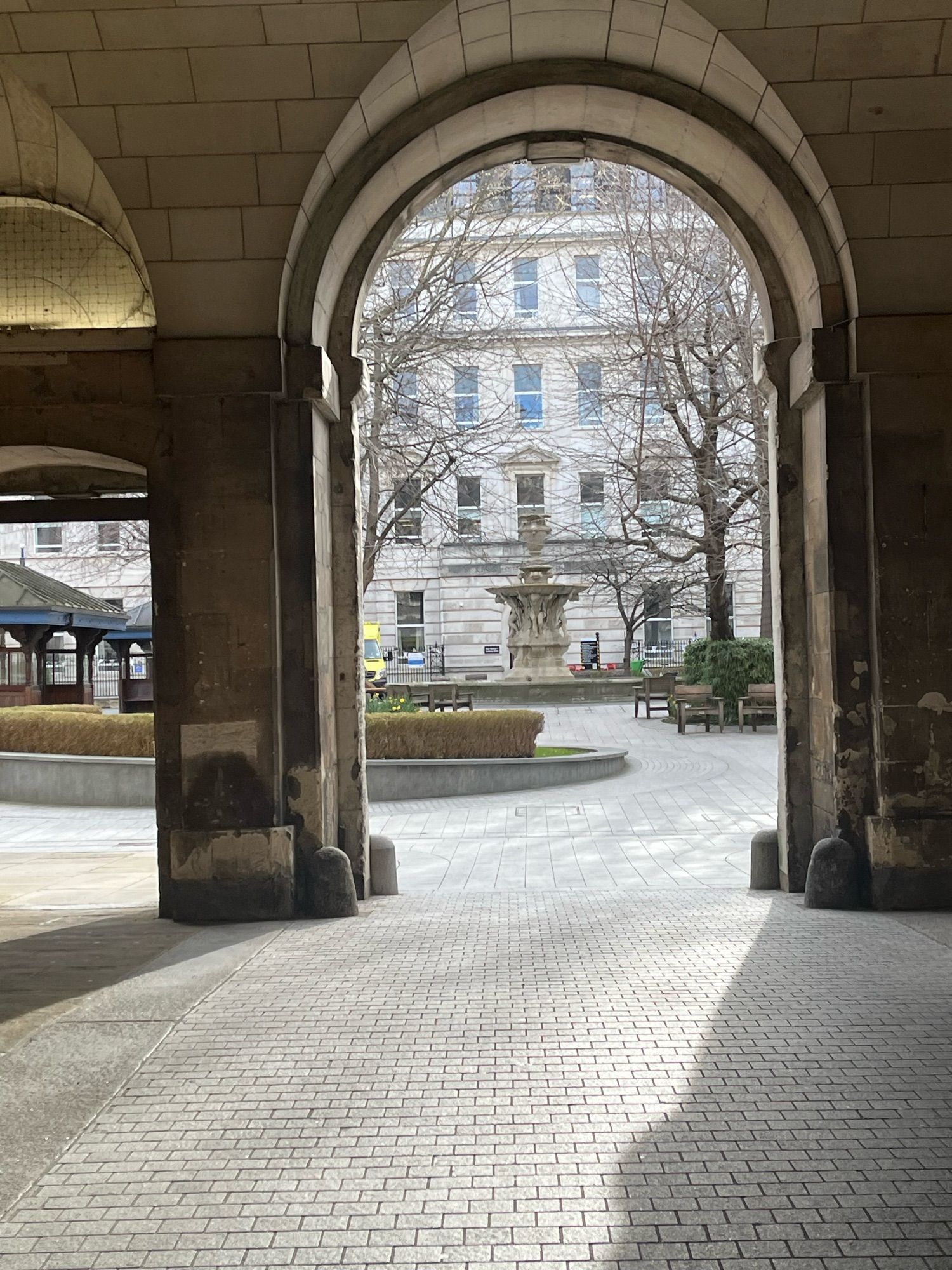 A view of the North wing archway looking into the courtyard of St Bartholomew’s Hospital.