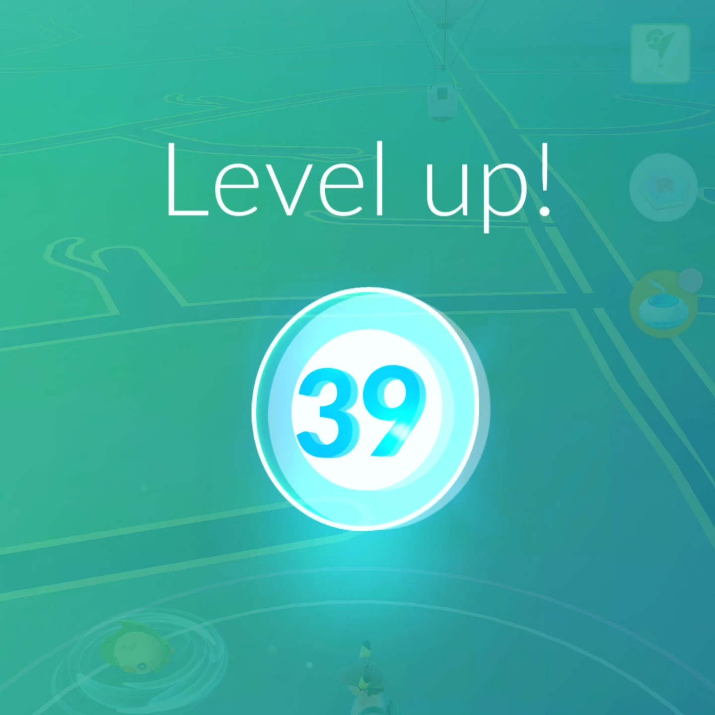 Screenshot of Pokemon go character achieving level 39