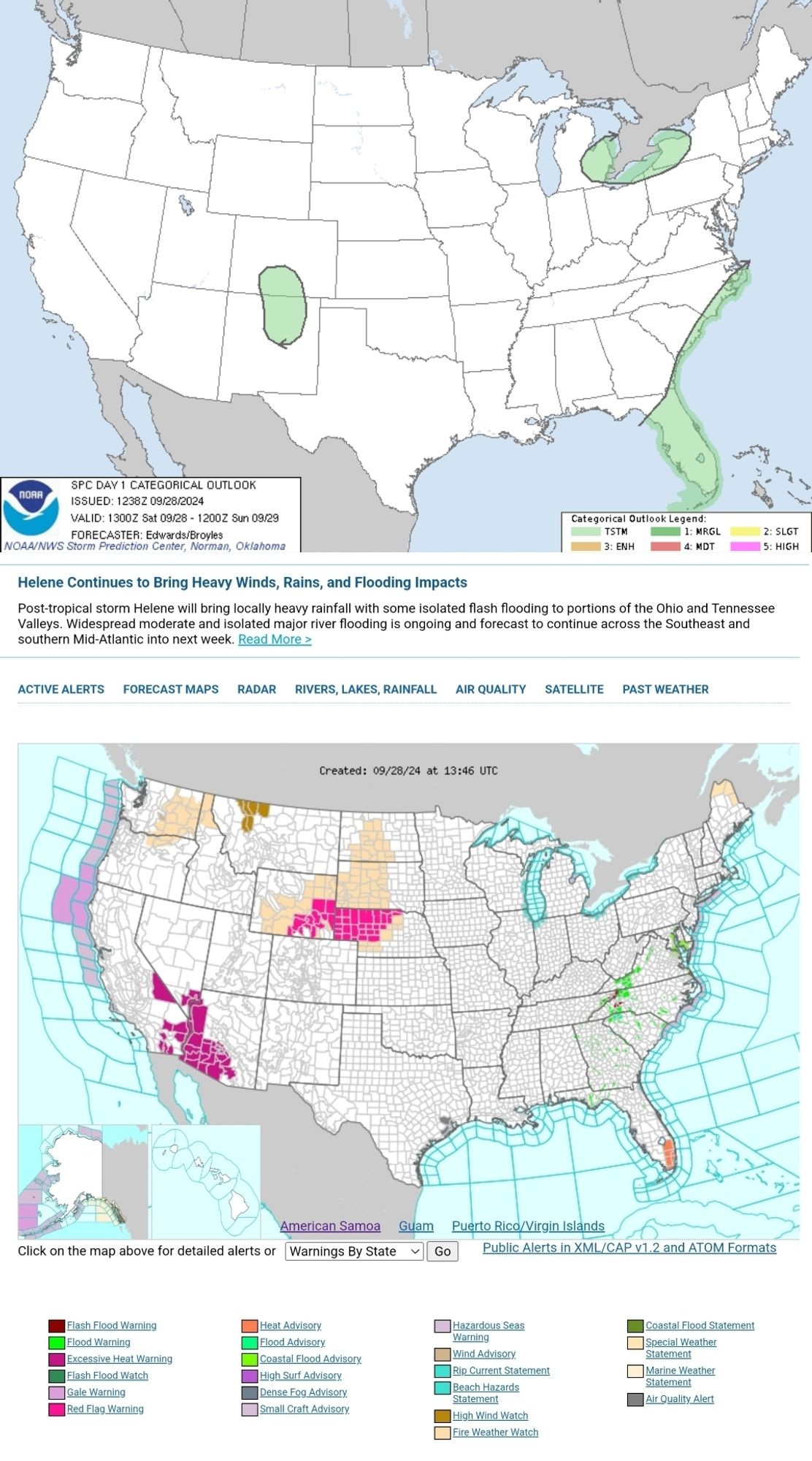 Helene Continues to Bring Heavy Winds, Rains, and Flooding Impacts
Post-tropical storm Helene will bring locally heavy rainfall with some isolated flash flooding to portions of the Ohio and Tennessee Valleys. Widespread moderate and isolated major river flooding is ongoing and forecast to continue across the Southeast and southern Mid-Atlantic into next week.