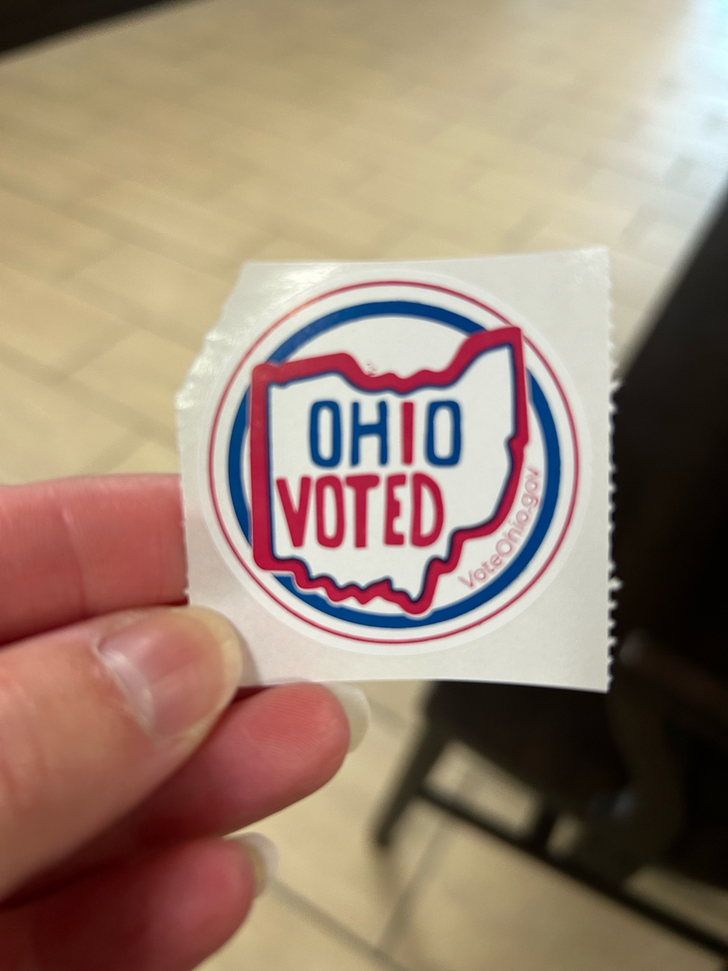 Sticker that says “Ohio Voted”