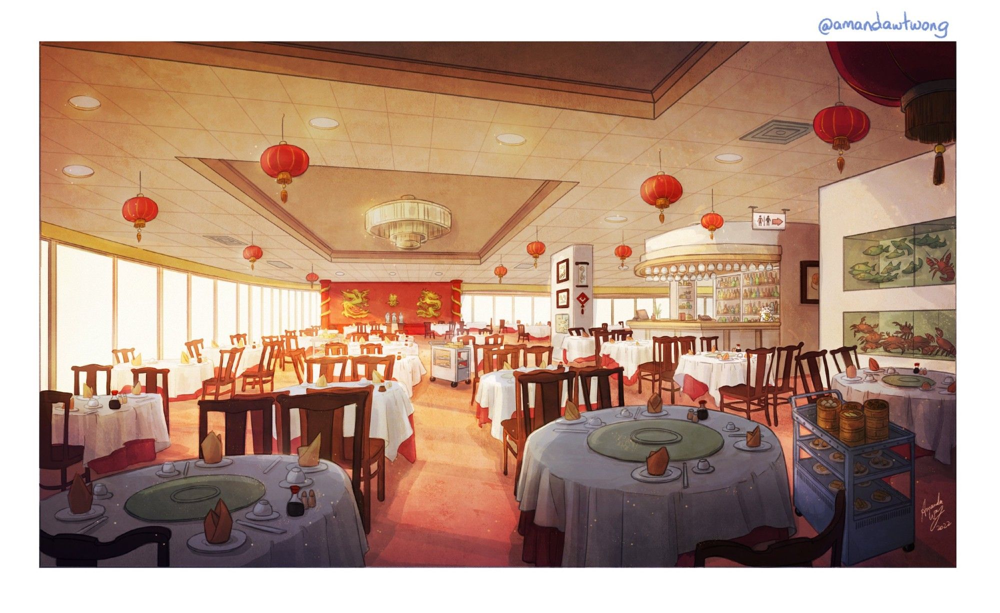 Digital painting of a Chinese restaurant