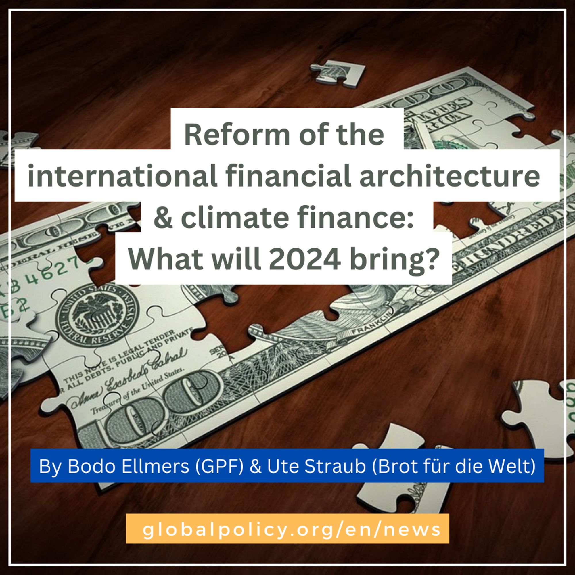 A new target for climate financing is to be agreed internationally before the end of the year. If it is to meet the challenges of climate change, it must be significantly higher than the previous USD 100 billion target for international climate finance. There are several relevant processes on the international political calendar for 2024 that deal with how more funds can be mobilised and more effective institutions for climate finance can be created. The G20 process, the ongoing processes to reform the International Monetary Fund (IMF) and the World Bank, and the United Nations  Summit of the Future in September are likely to be particularly relevant in 2024.