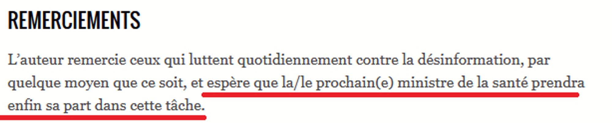 L’auteur (...) espère que la/le prochain(e) ministre de la santé prendra enfin sa part dans cette tâche.