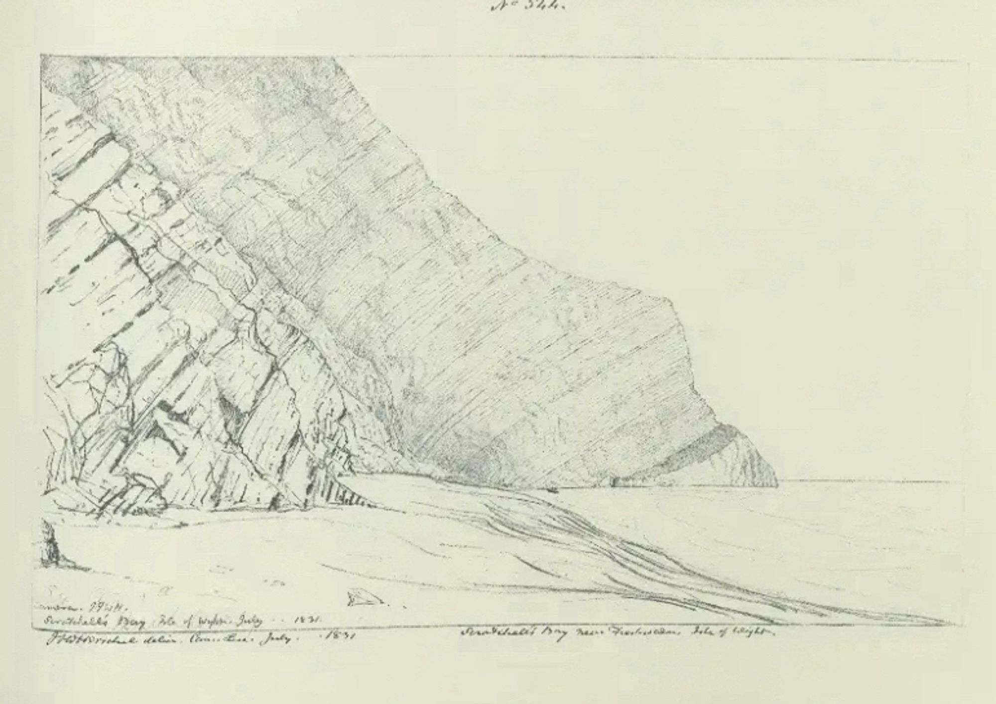 Graphite drawing of rocky headland