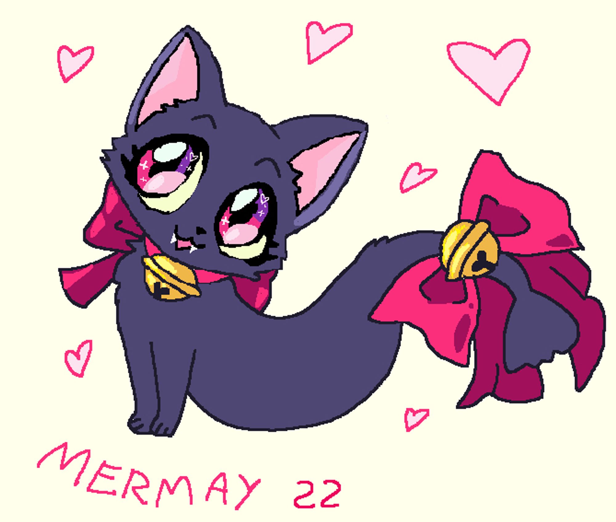 Ms Paint illustration of Ichigo from Tokyo Mew Mew power in her cat form surrounded by small hearts, as she being super cute, as the anime cat she is.