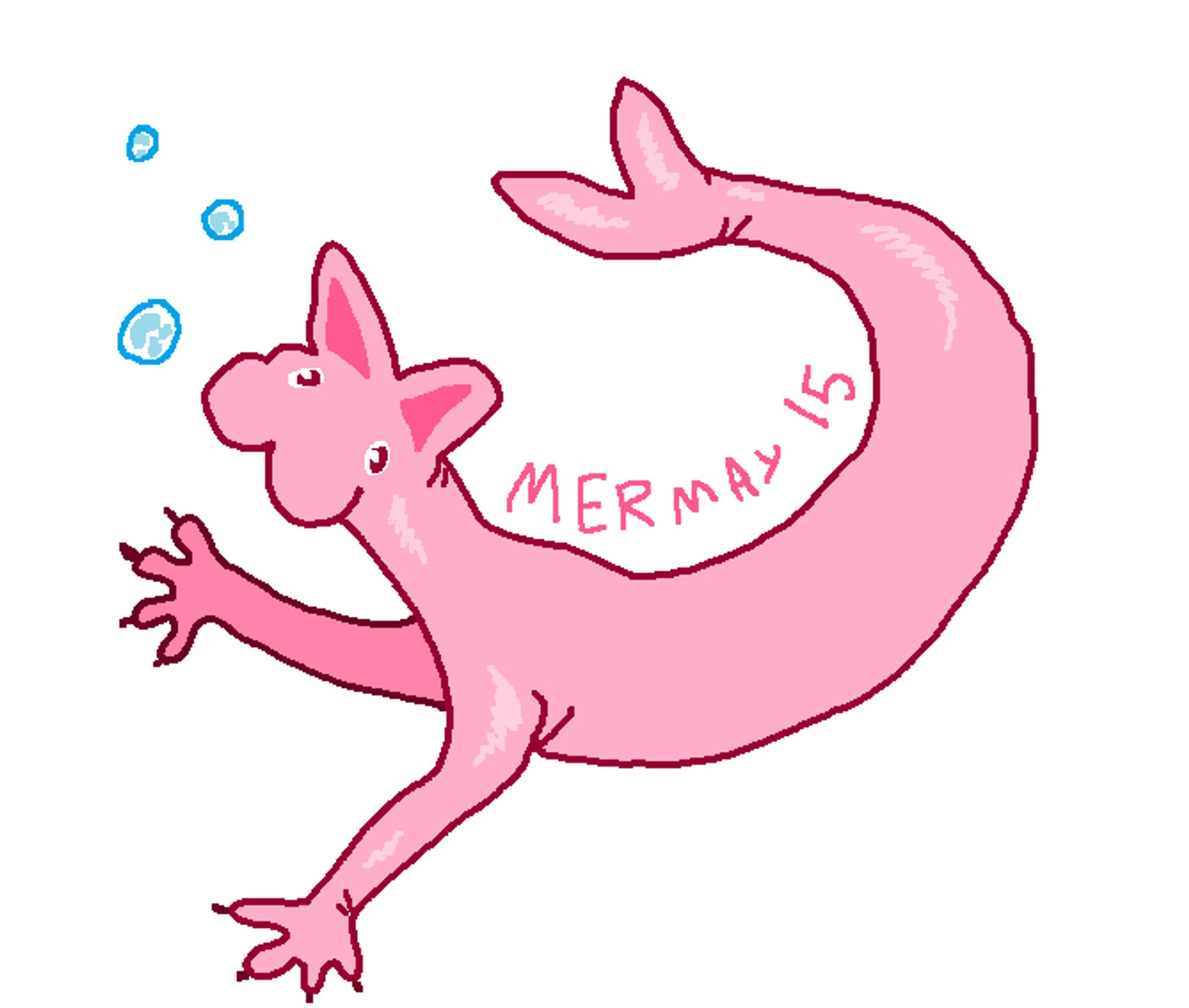 Ms paint illustration of a hairless mercat. Pink and very bubblegum.