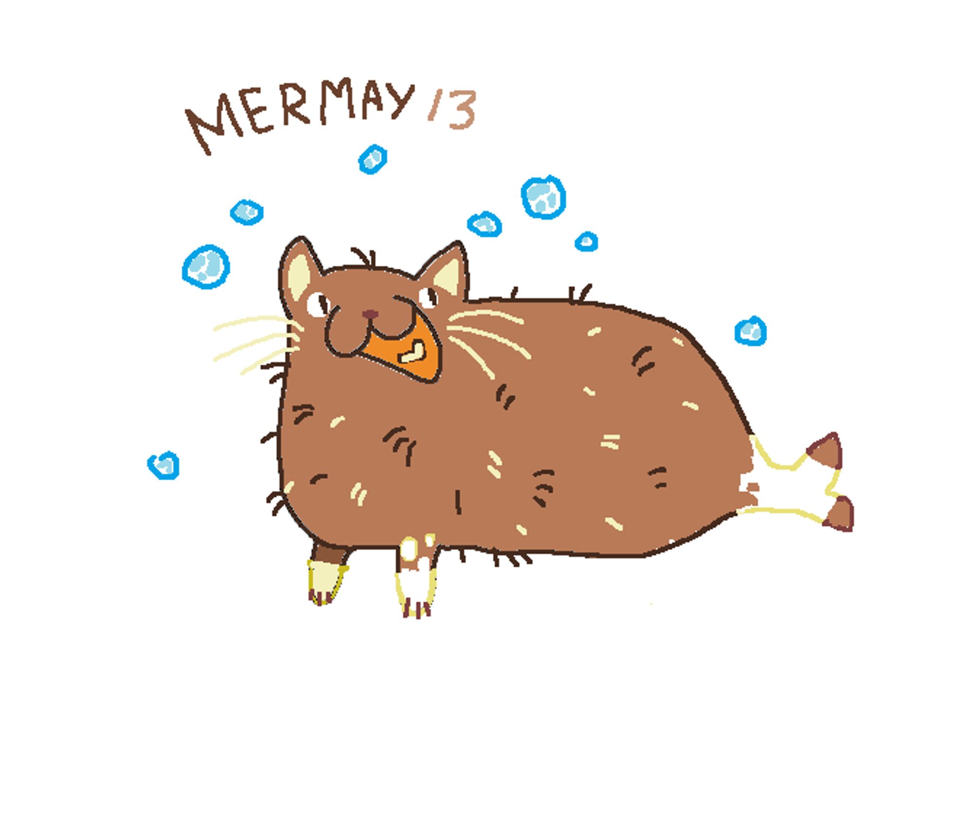 A digital illustration of a hairy mercat. touching it would be like wearing a sweater that is really itchy to wear. it's a brown and white cat, that seems to be really content and happy.