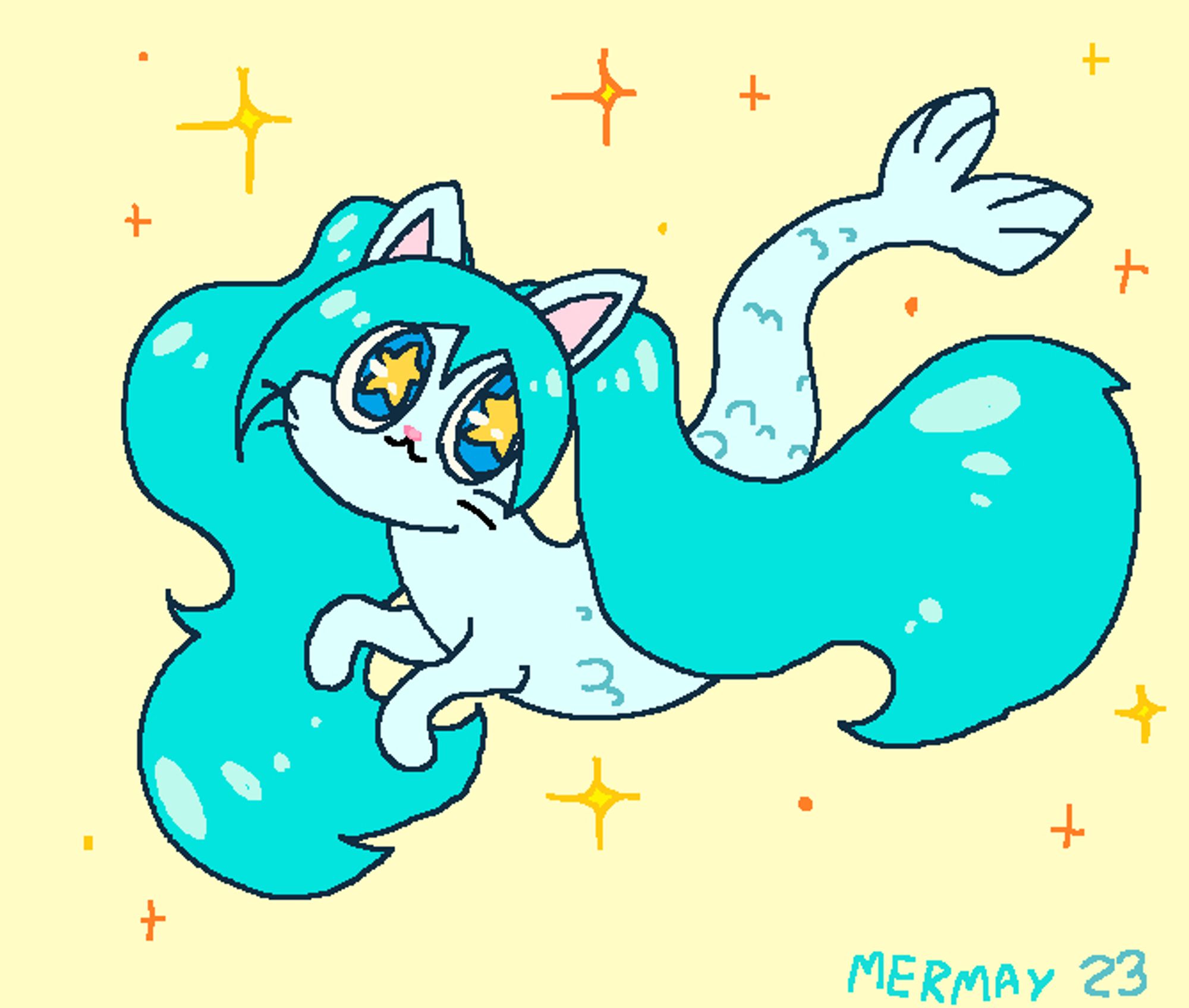 MSpaint illustration of a catfish miku. A miku that is a cat but also a fish.