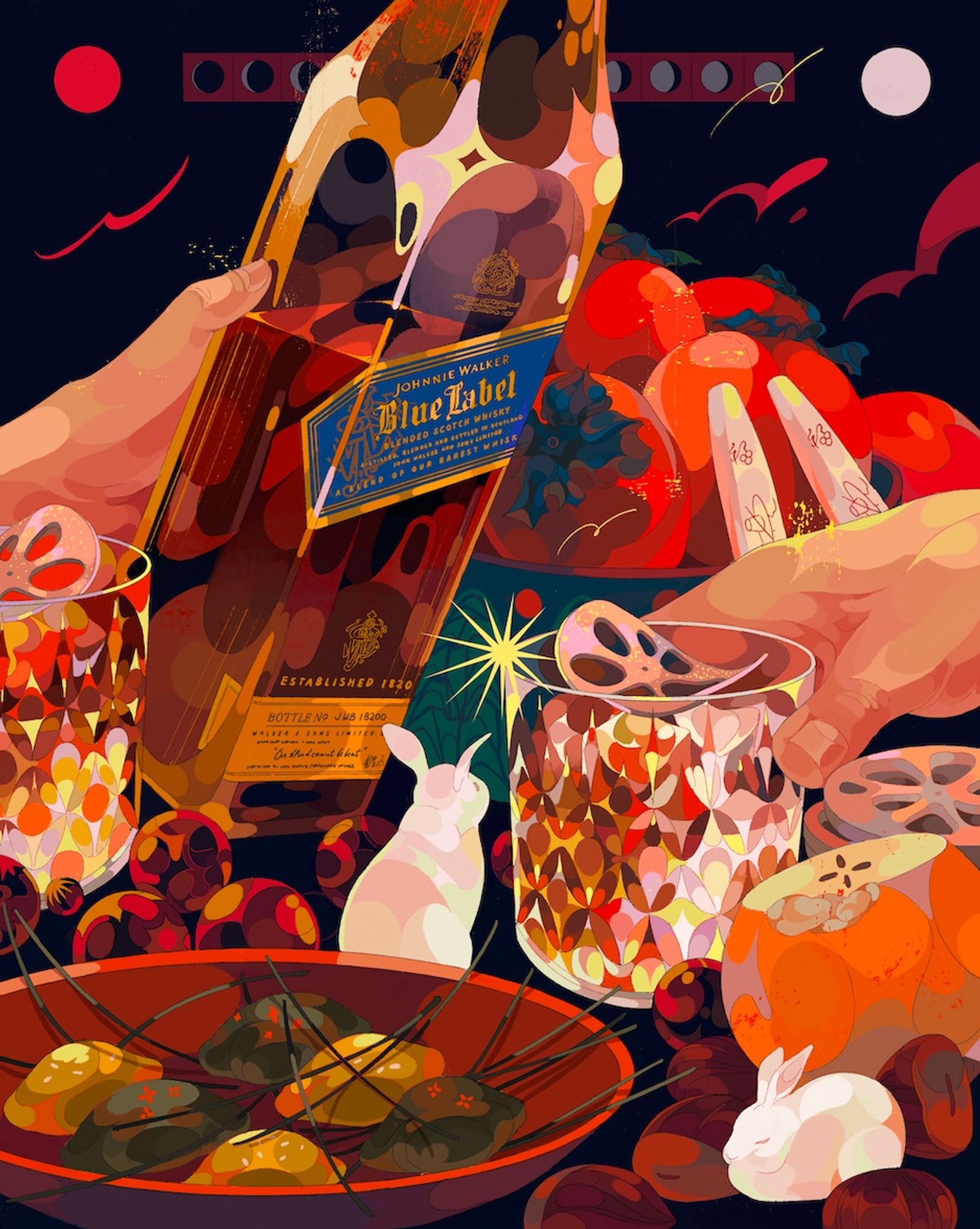 A promotional illustration for Johnnie Walker to celebrate mid autumn festival