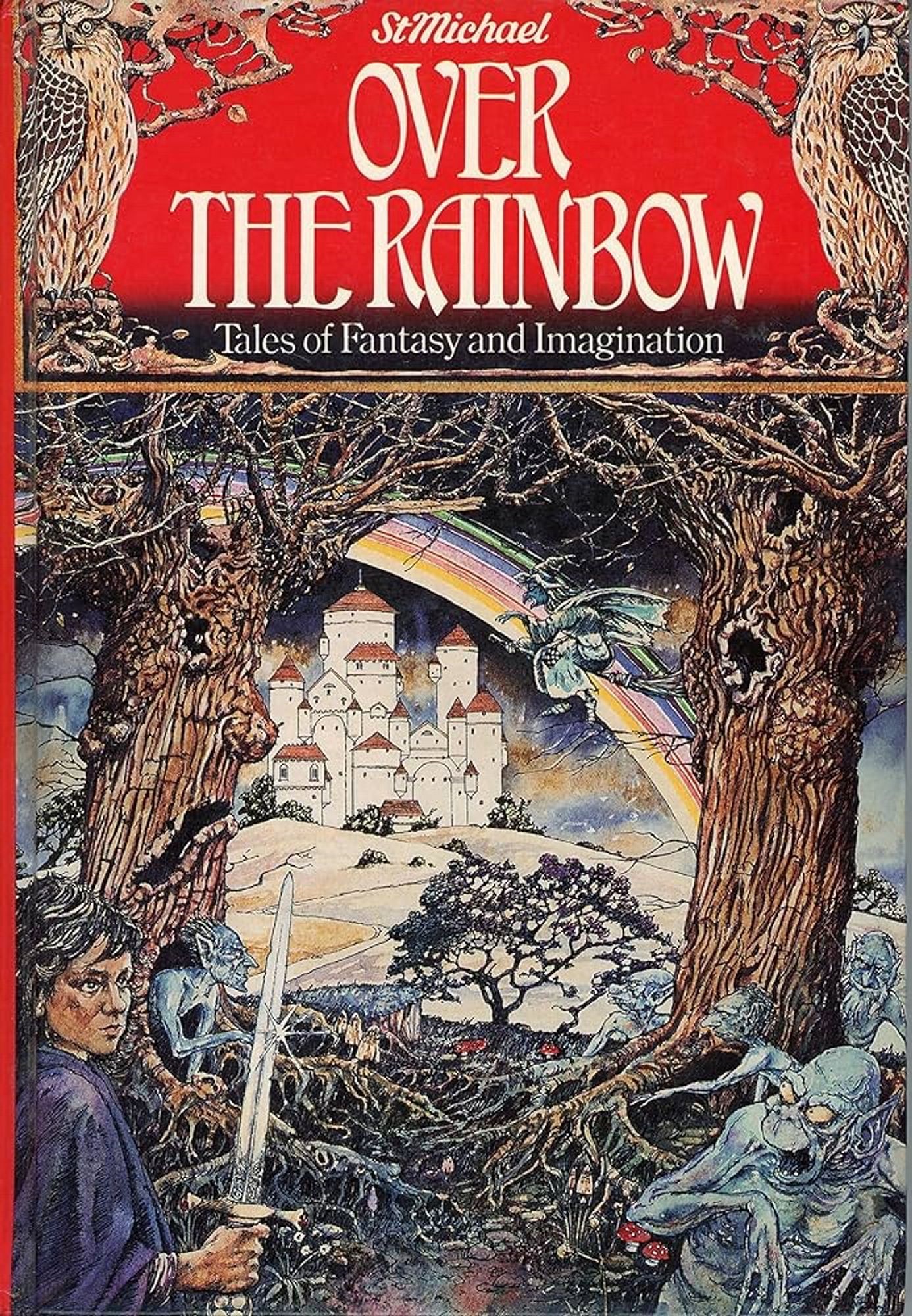 The cover of the book ‘Over the Rainbow’, an anthology of excerpts from fantasy novels, with a gorgeous illustration of Frodo and Gollum and other things.