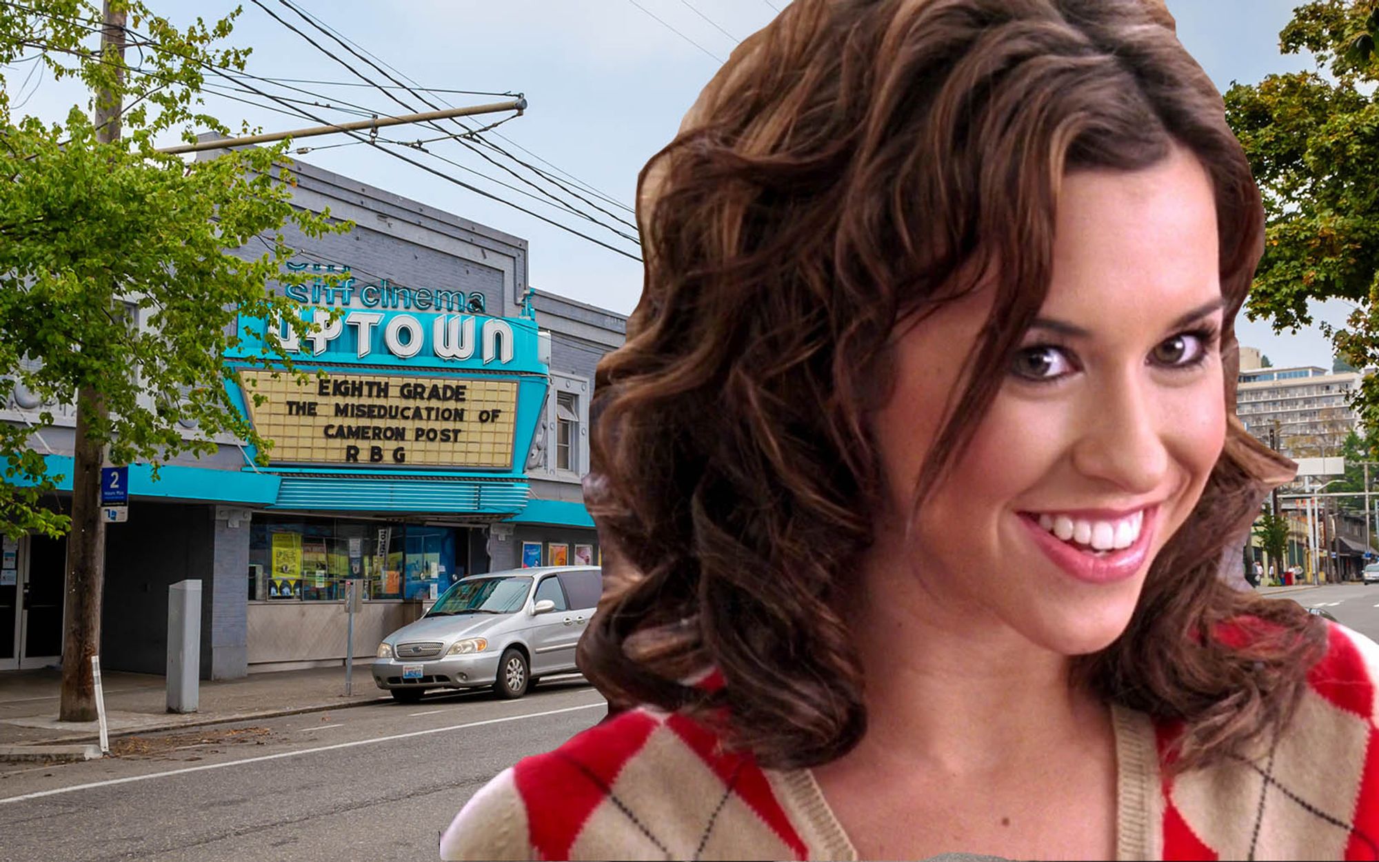 Gretchen Wieners from Mean Girls standing in front of the SIFF Uptown theater