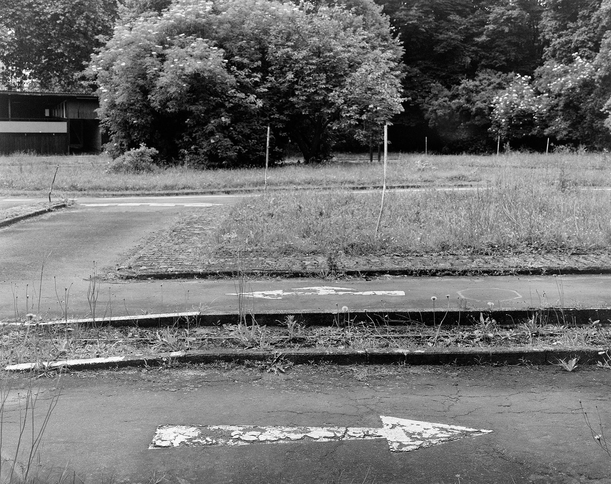 Verkehrsübungsgelände am Grüneburgpark, Frankfurt. Fotografie analoges Großformat 4x5 auf Kodak Tri-X Ortho schwarzweiß am 28.5. 2024 --- 361-P11-verkehrsübungsgelände-28-05-2024-co-1