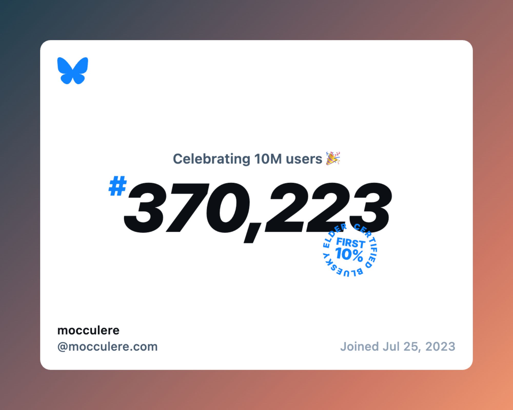 Image celebrating 10m Bluesky users, me being #370 223