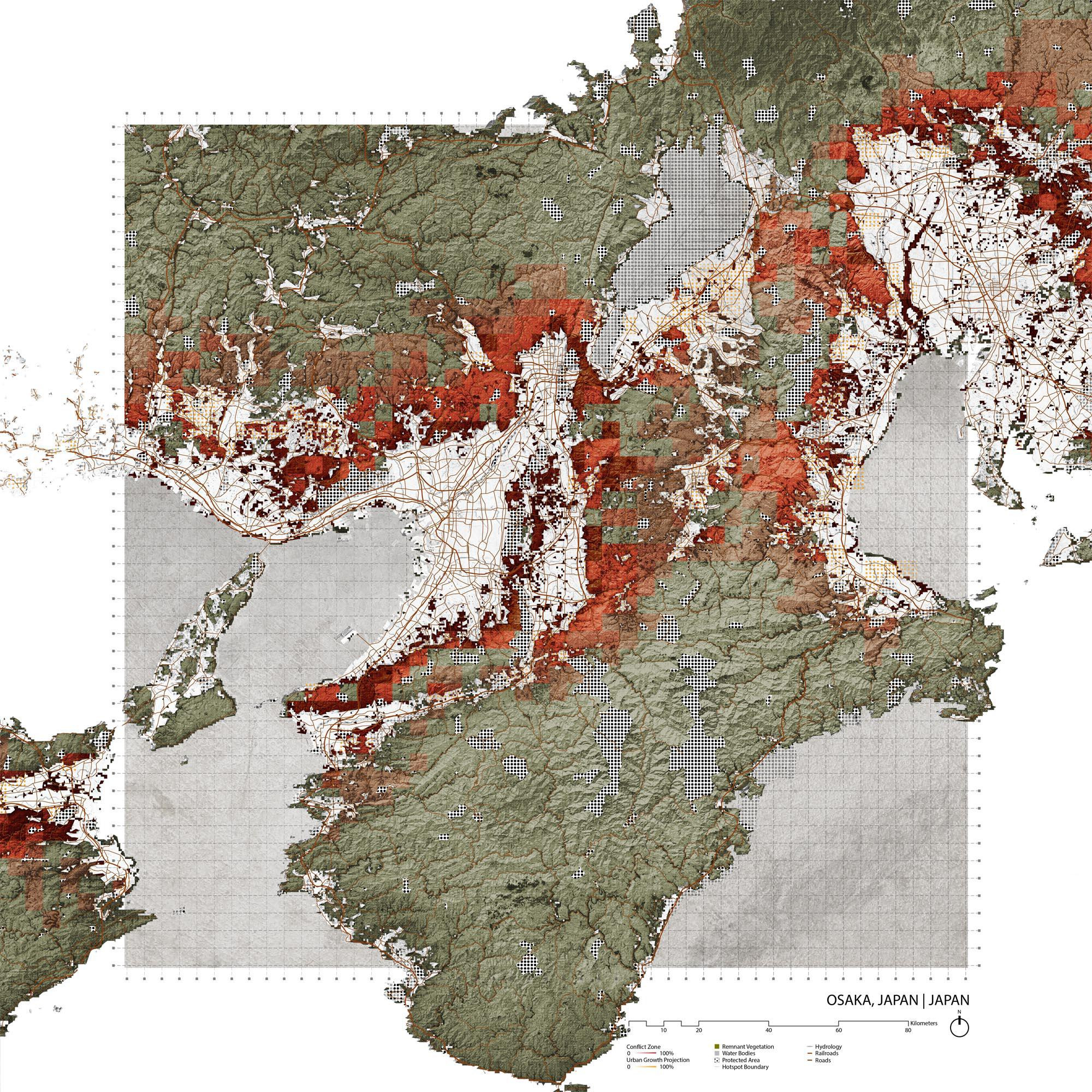 A land map screenshot of the Kansai region from the website hotspot cities 

https://hotspotcitiesproject.com/cities/keihanshin_%28kyoto-osaka-kobe%29_metropolitan_region.html