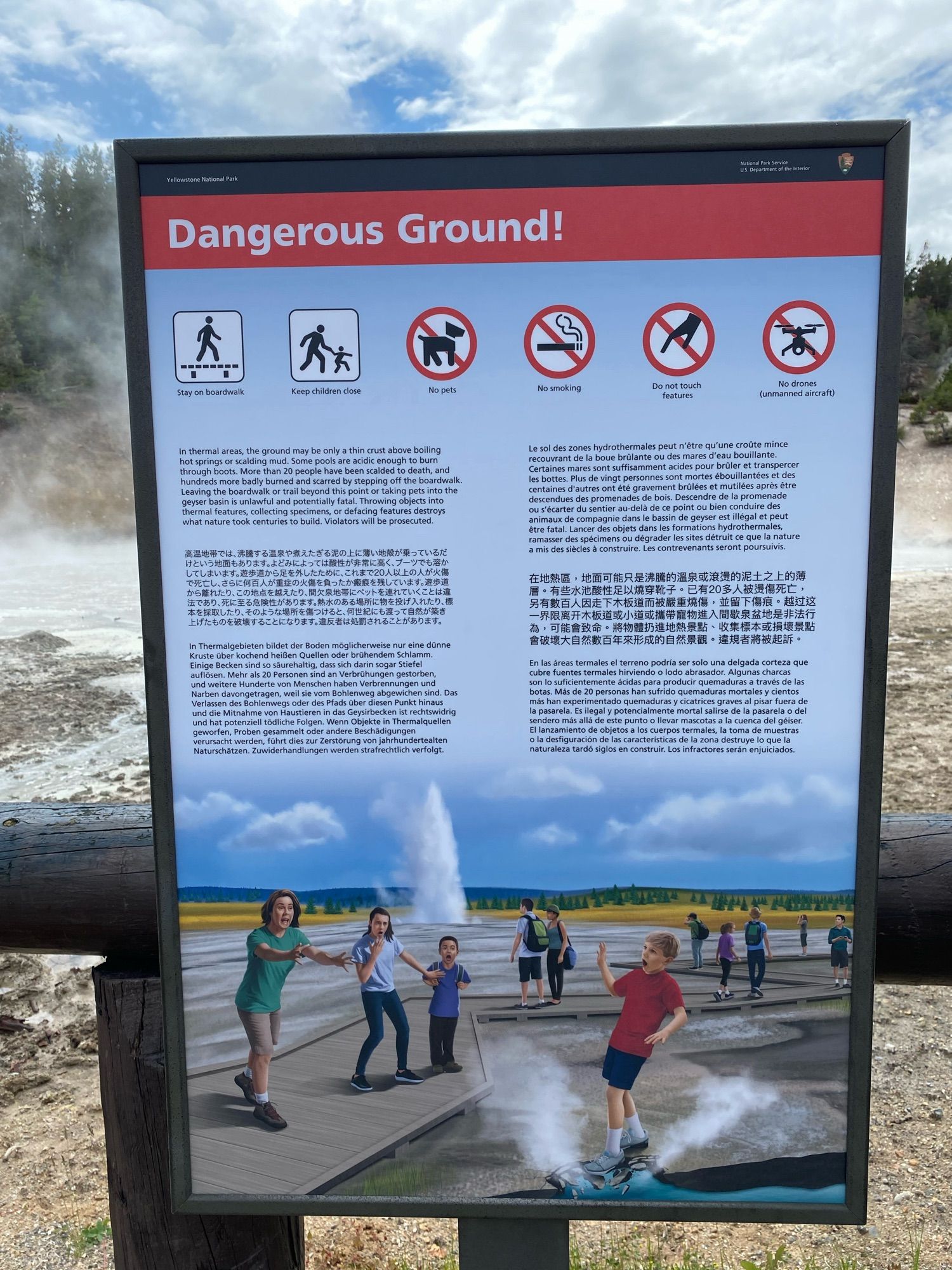 Warning sign for geysers at Yellowstone