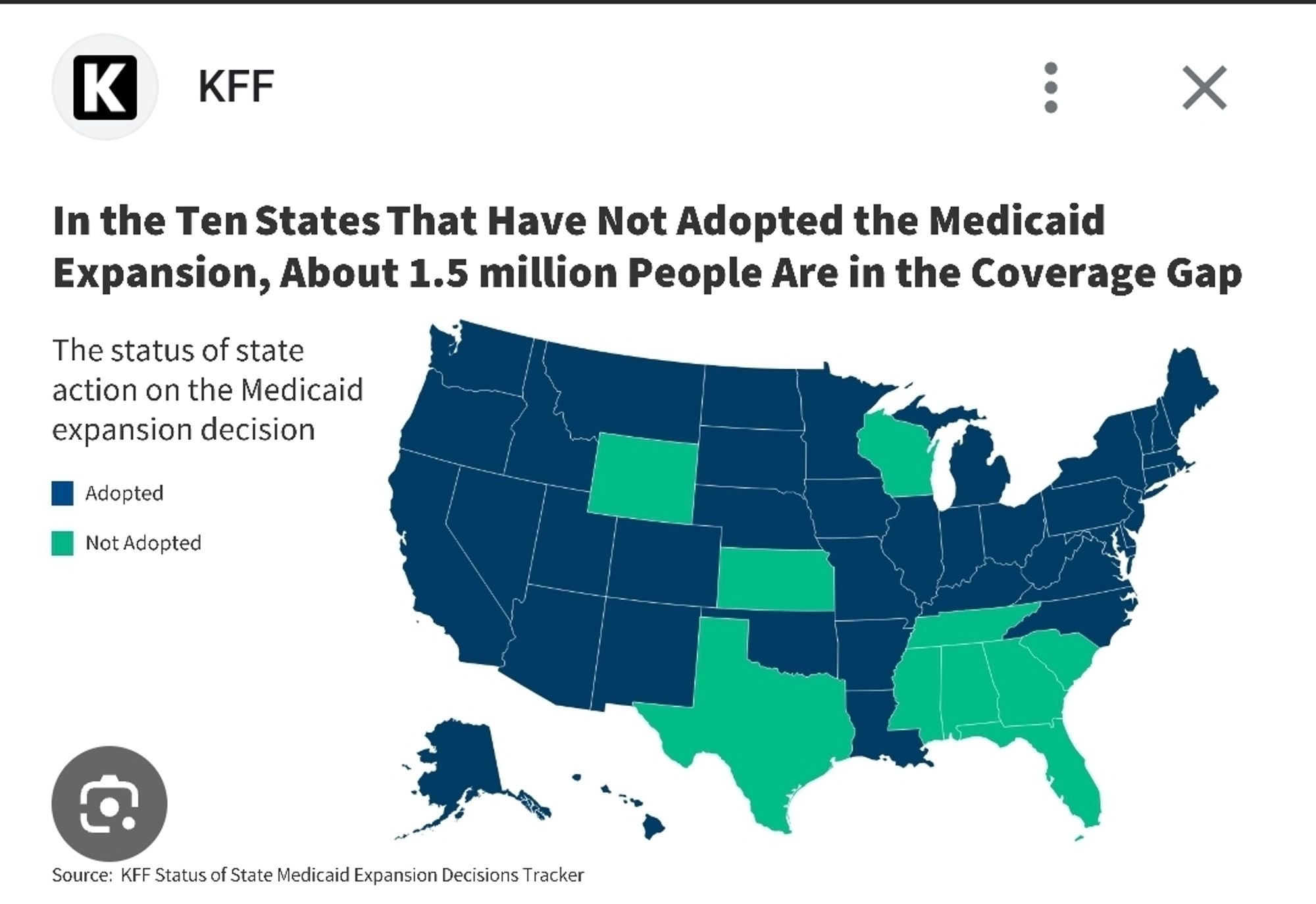 Map of states that have not adopted Medicaid expansion