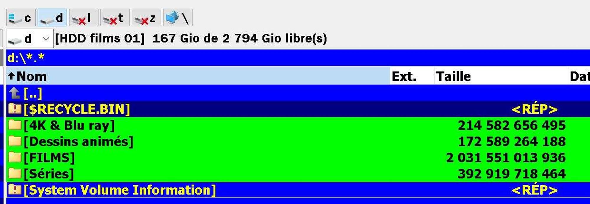 Liste de répertoire sur un Disk Dur occasion qui contient 700 Films