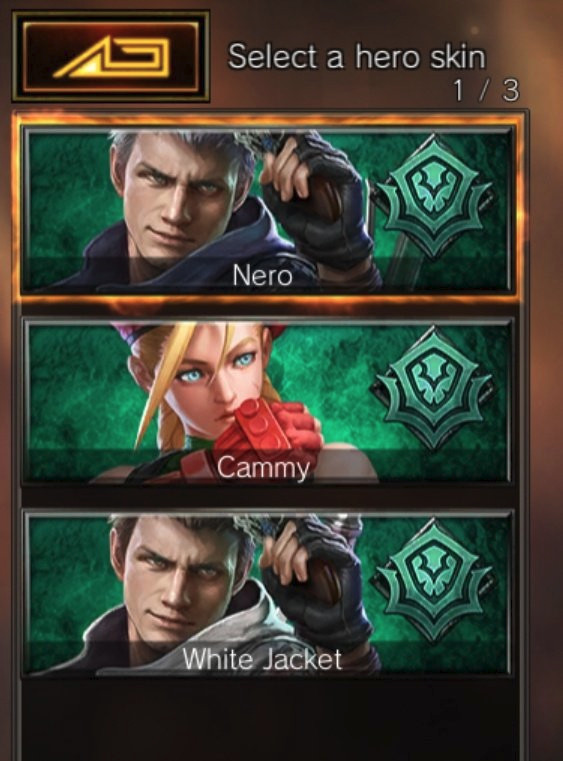 Nero's skins in Teppen: Default, Cammy, White Jacket