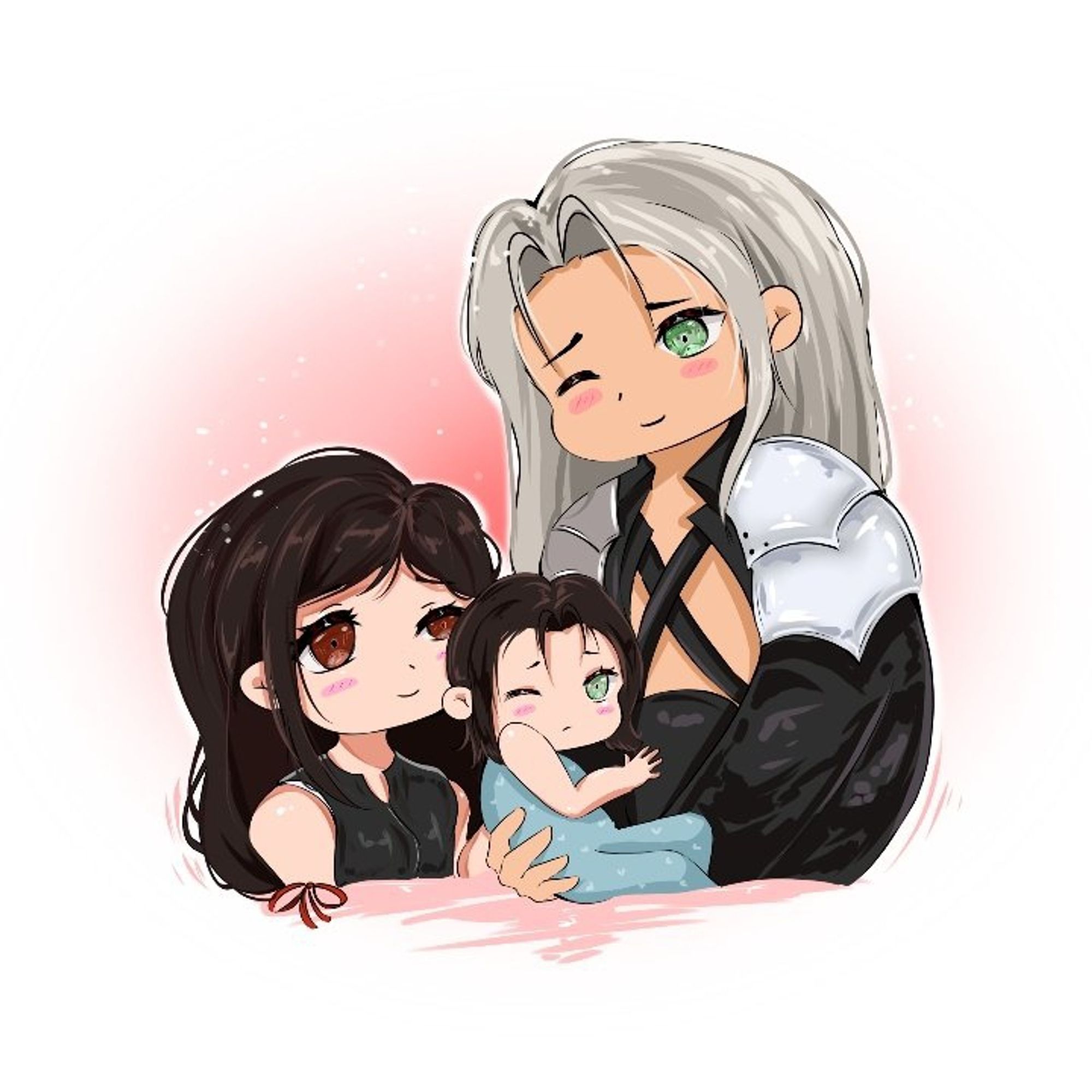 "Chibi family of three" for the second sephtisunday entry for the sephti ship. July 28, 2024. A monthly event which takes place during every last Sundays.