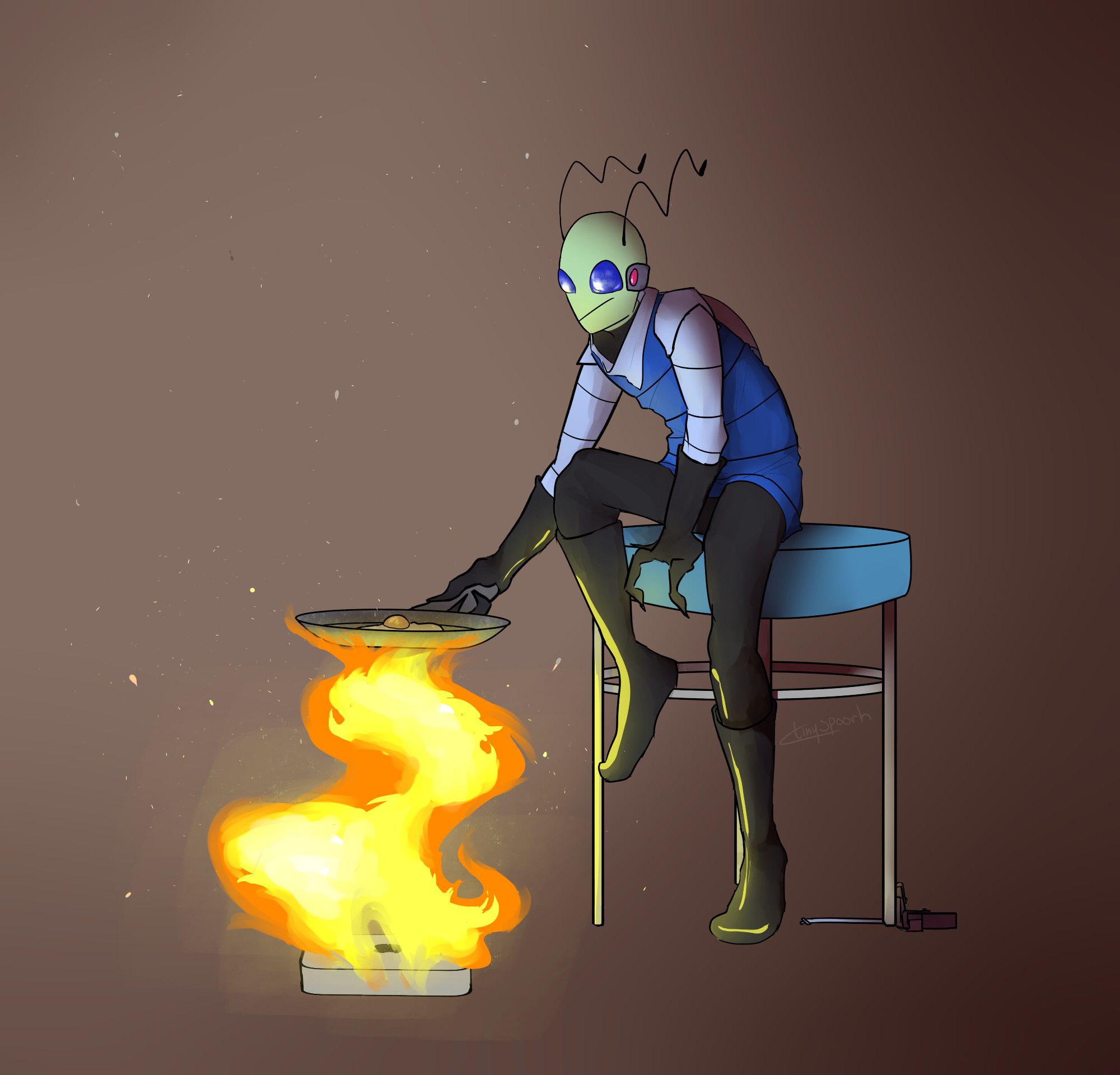 Bluecolty's oc Xeon frying an egg on a mini mac that is on fire