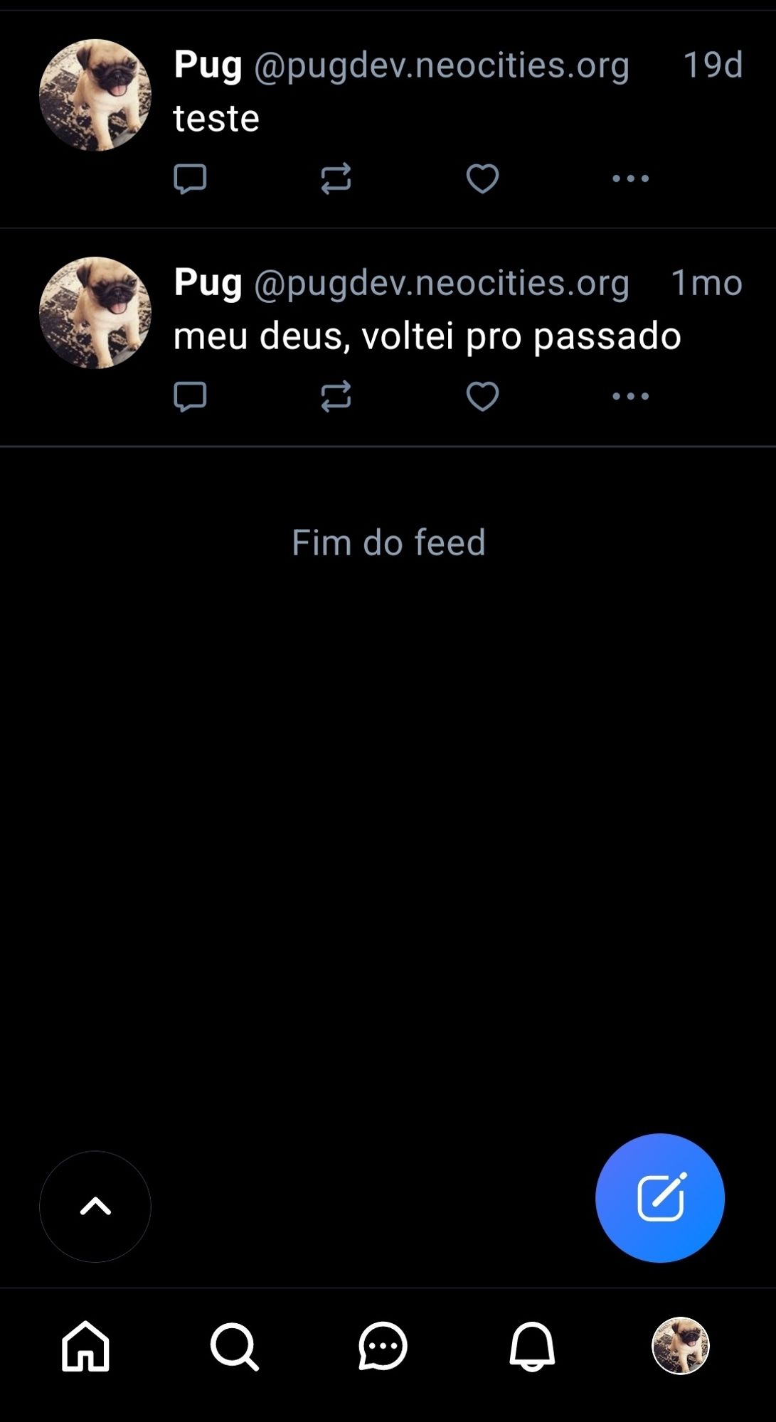 Feed do meu perfil, exibindo bug da data