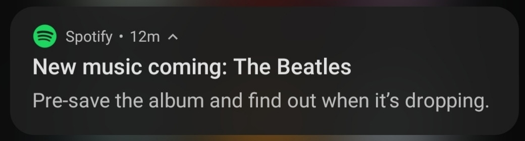 Spotify Ad Titled 'New music coming: The Beatles'