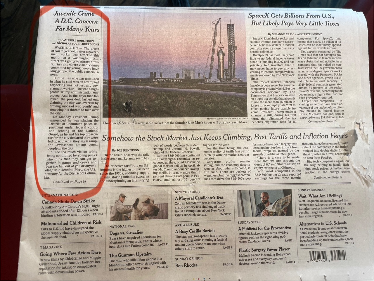 New York Times Sunday print edition with story headlined “Juvenile Crime a D.C. Concern for Many Years” on front page, below the fold.