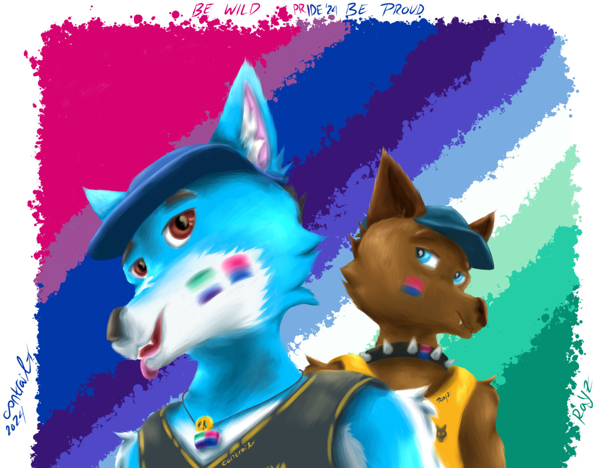 Pride is in the air baby! 🏳️‍🌈 Be wild always.. And be proud of who you are, and who you love! >w<  Happy Pride 2024 everyfur ... From me and my love {tw:rayzbrownhusky} uwu (P.S. This will be offered as YCH too!)