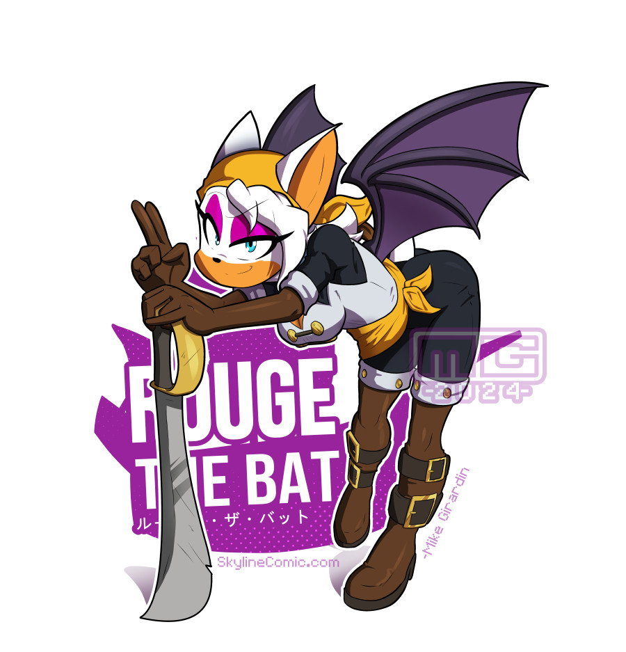 MyArt Rouge the Bat posed in pirate attire, leaning on a sword. 