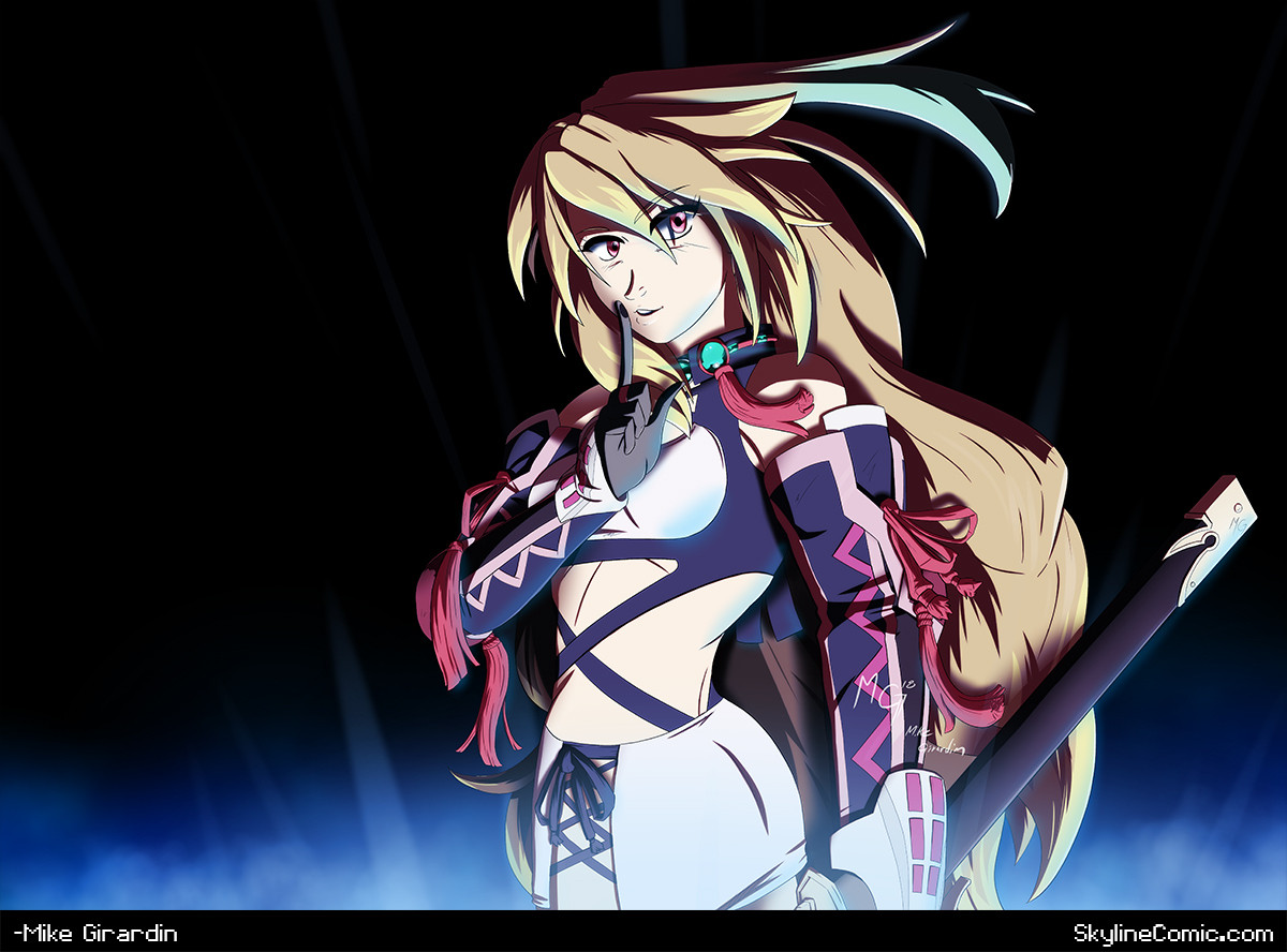 Milla Maxwell from Tales of Xillia's intro, telling you to shush. 