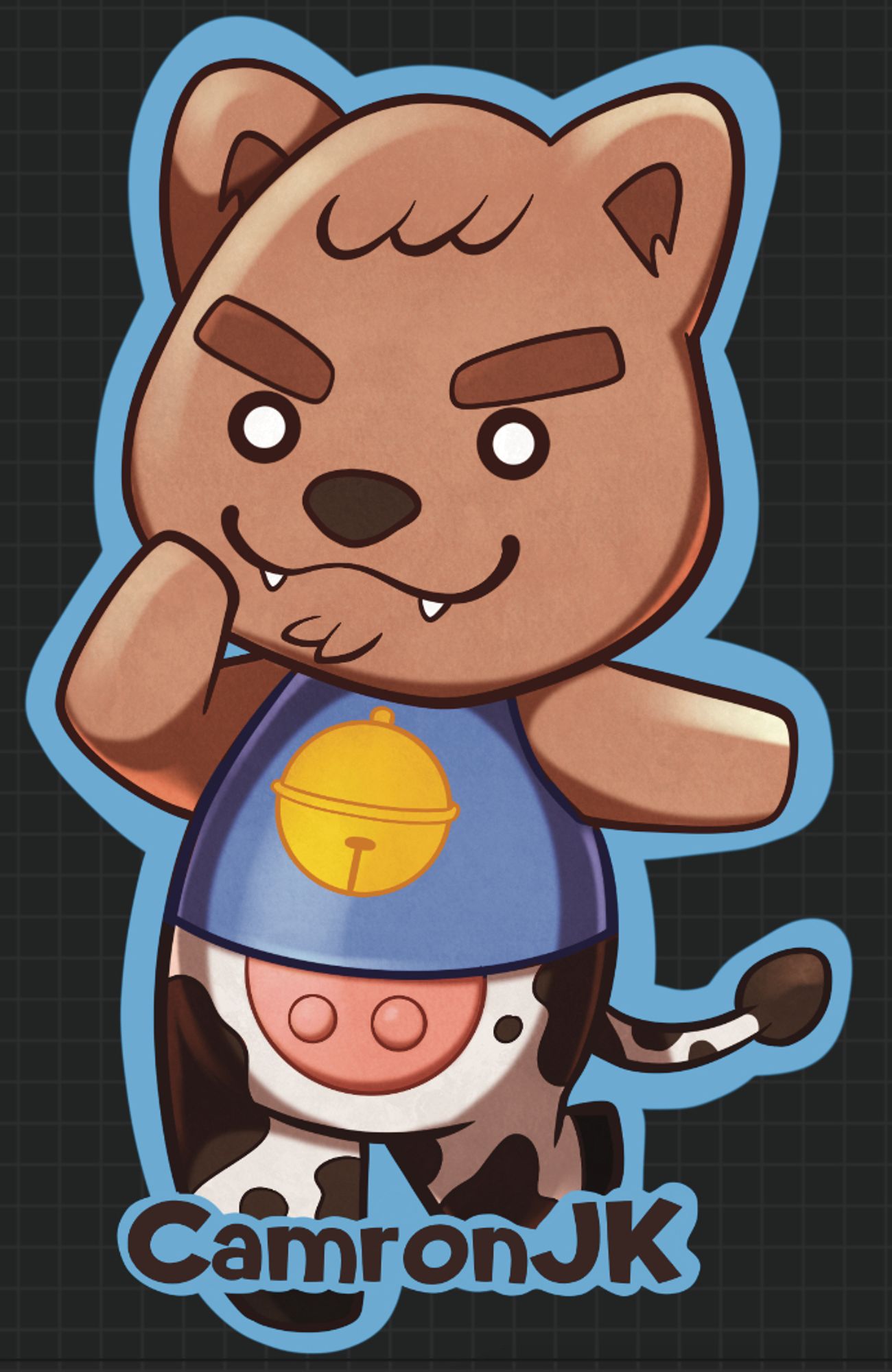 "CamronJK", a bear/cow hybrid character in the Animal Crossing design style