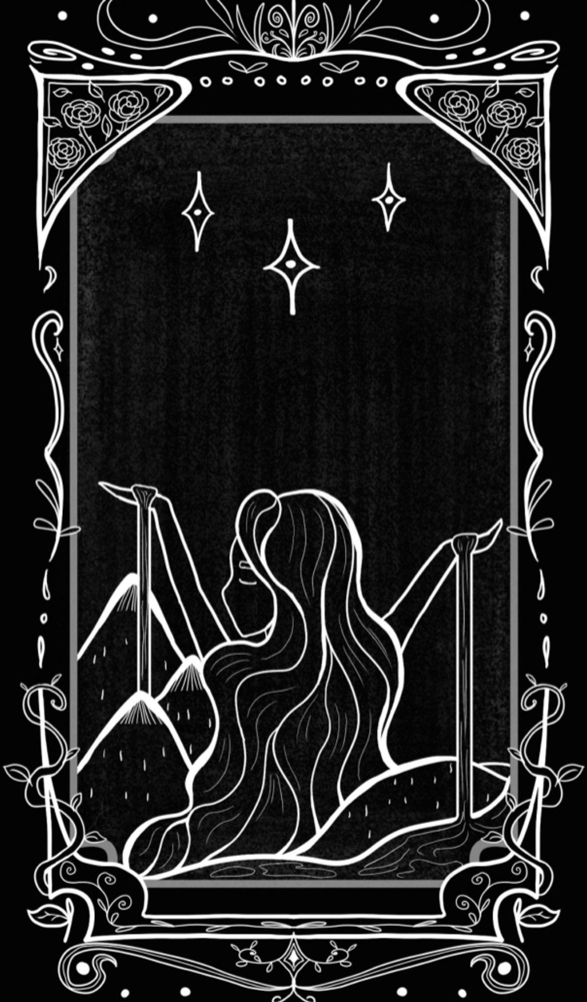 The star Tarot card in black/white/grey.