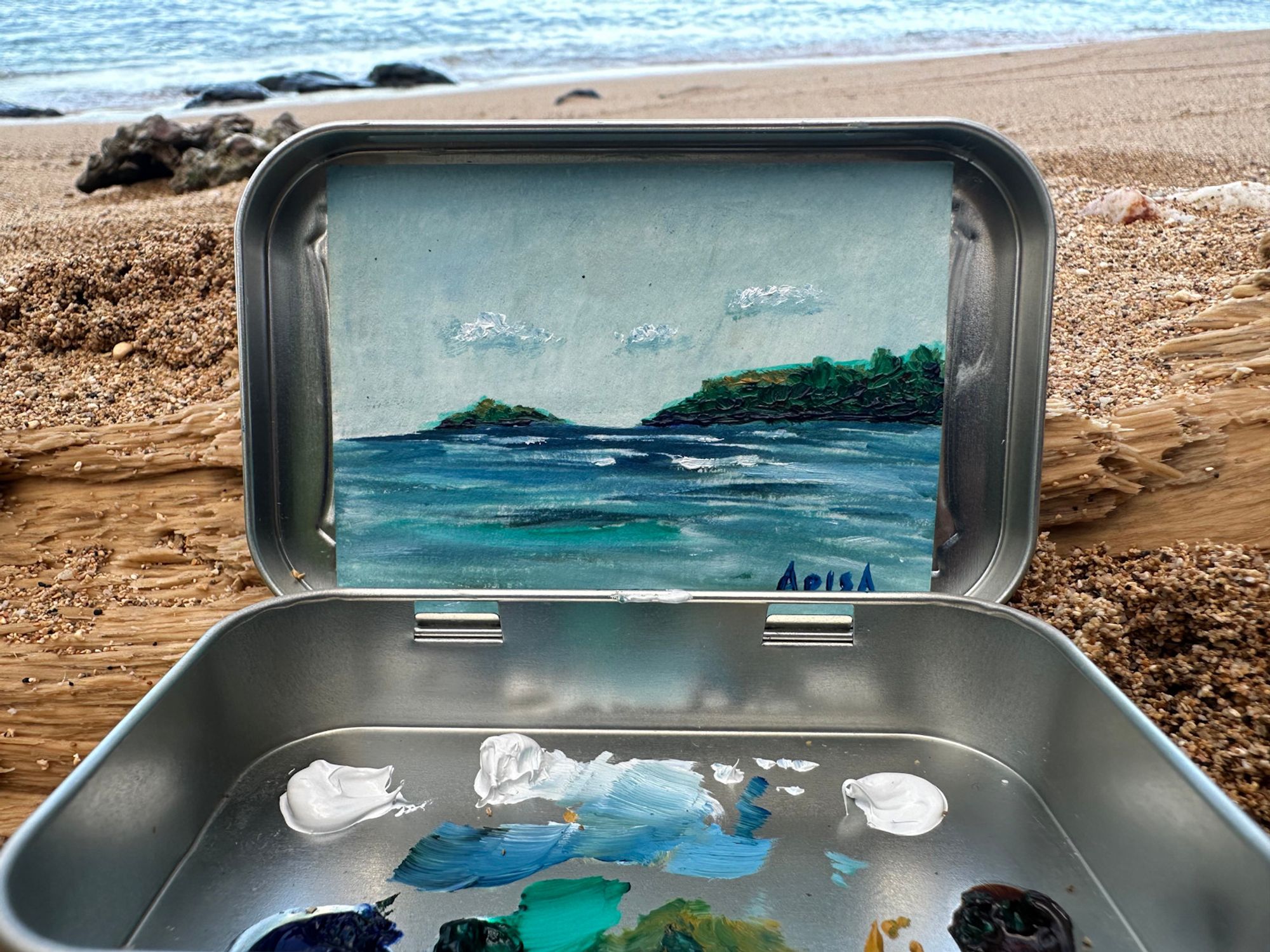 Lae o Kīlauea oil painting in an Altoids tin by Jon Apisa.  Uploaded by the artist on September 21, 2024.