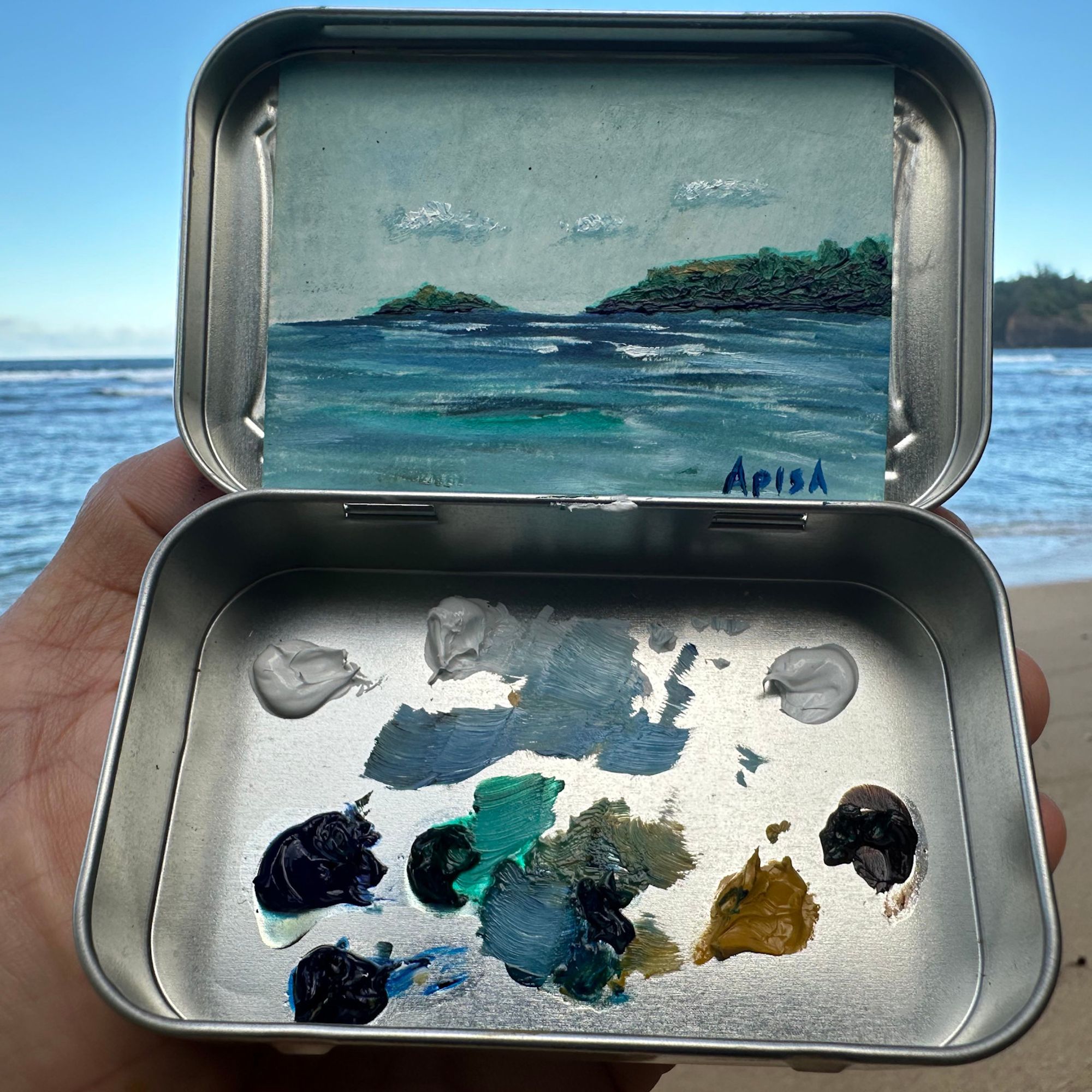 Lae o Kīlauea oil painting in an Altoids tin by Jon Apisa.  Uploaded by the artist on September 21, 2024.