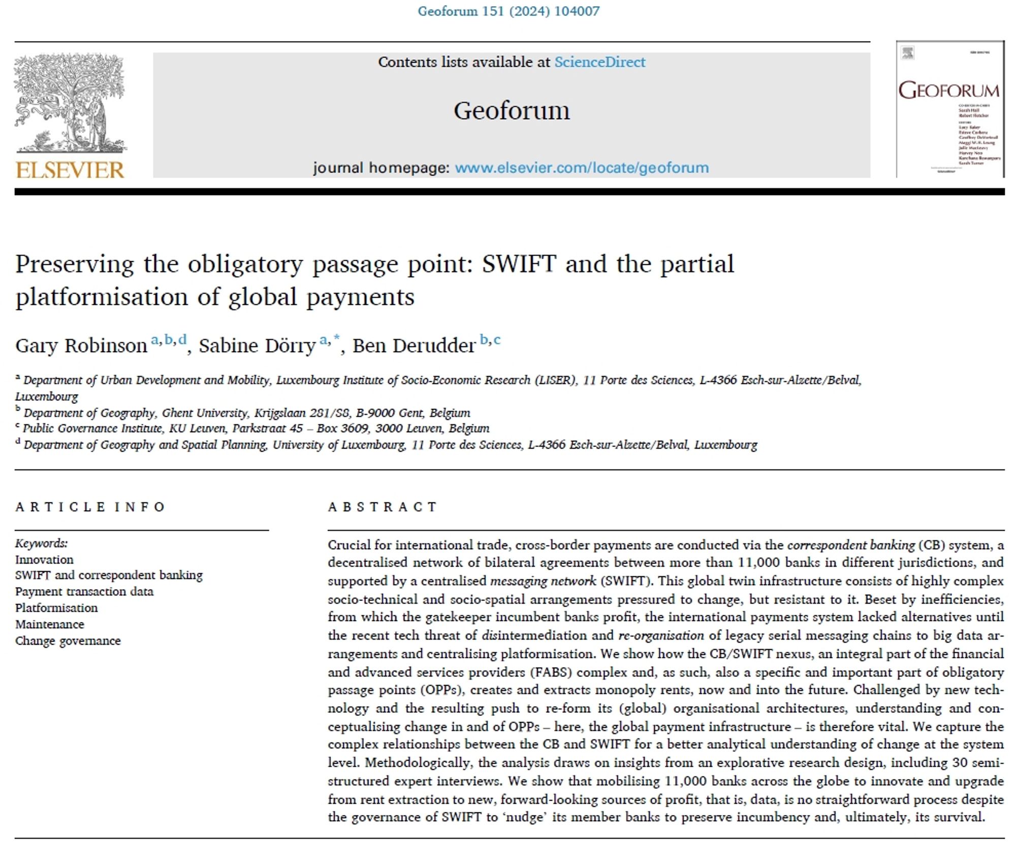 Screenshot of the first page of the accepted article showing title, authors, affiliations, abstract, keywords.