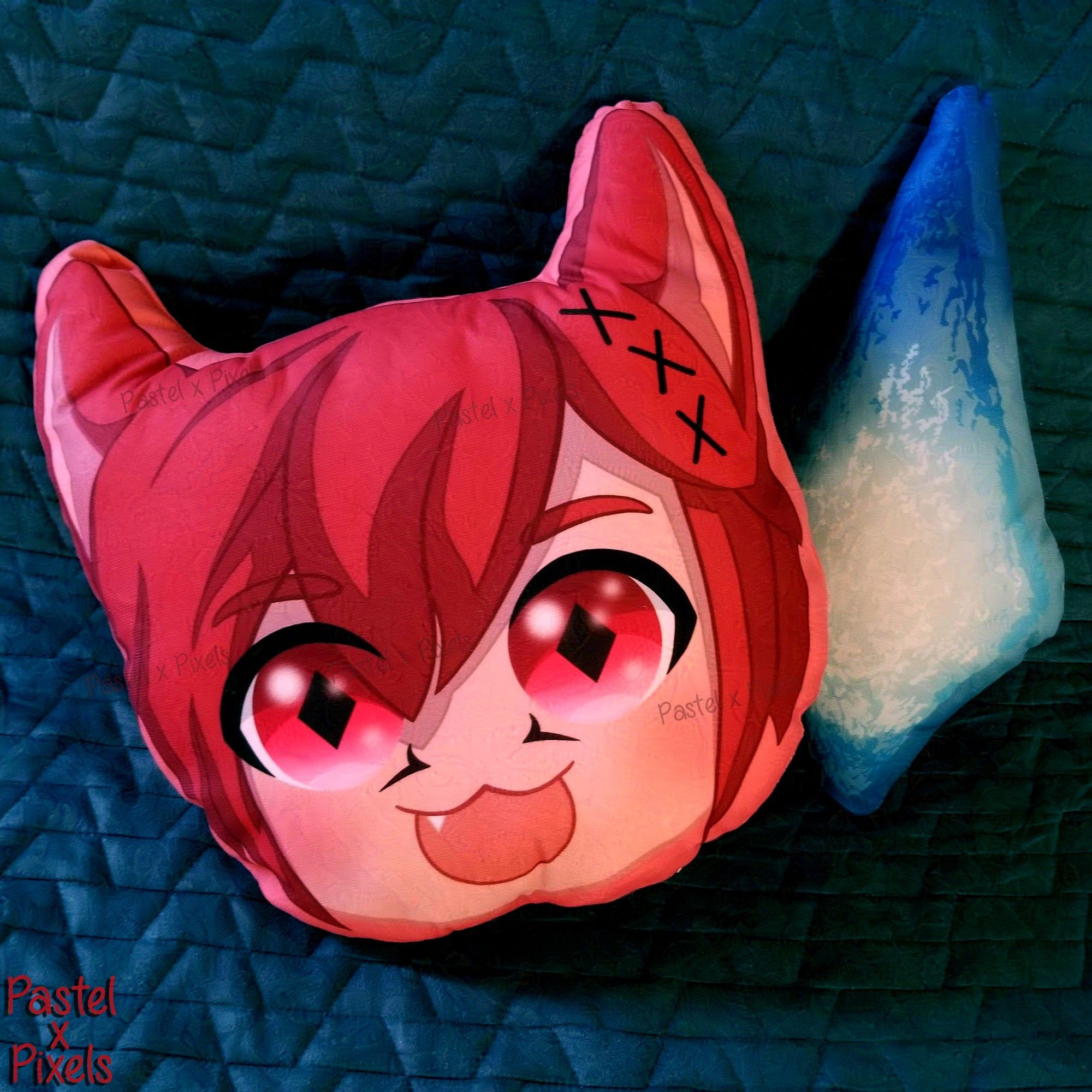 A cute illustration of an excited G'raha Tia that's been turned into a pillow. A smaller pillow of Hydaelyn's crystal sits behind G'raha