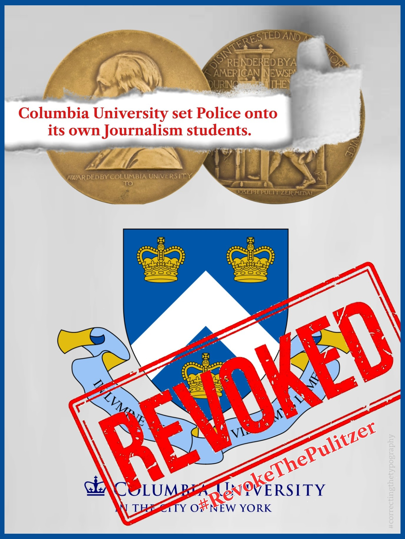 Columbia University set Police onto its own Journalism students.
#RevokeThePulitzer