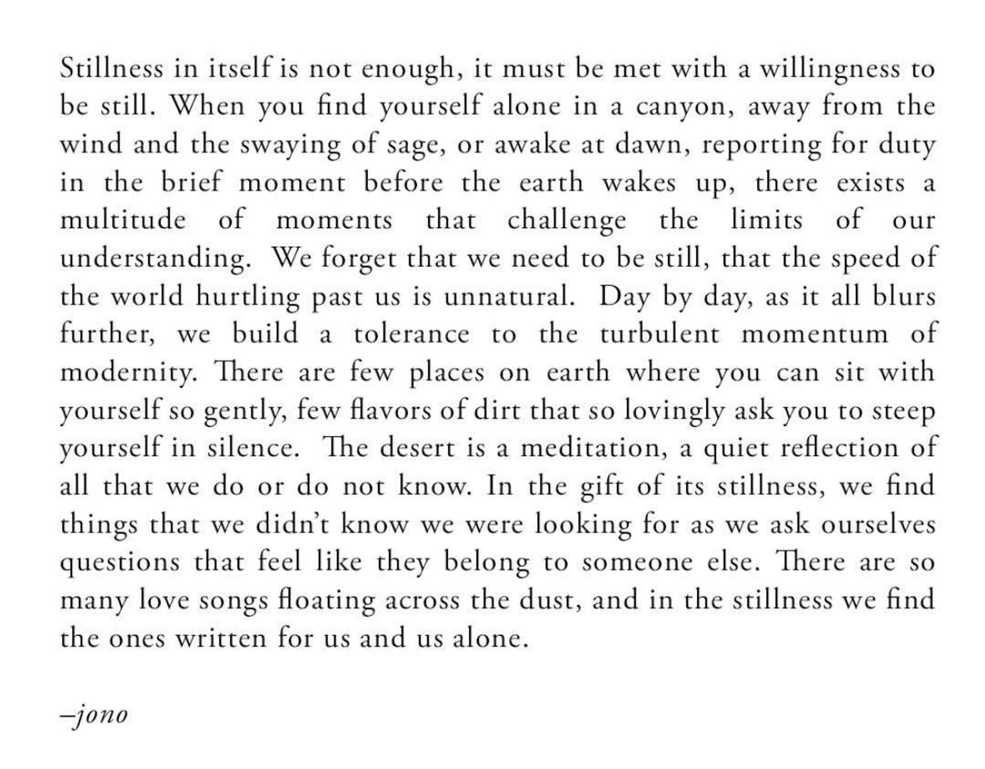 Screenshot of the poem Stillness by Jono Melamed. The poem is too long for the alt text, will share in replies.