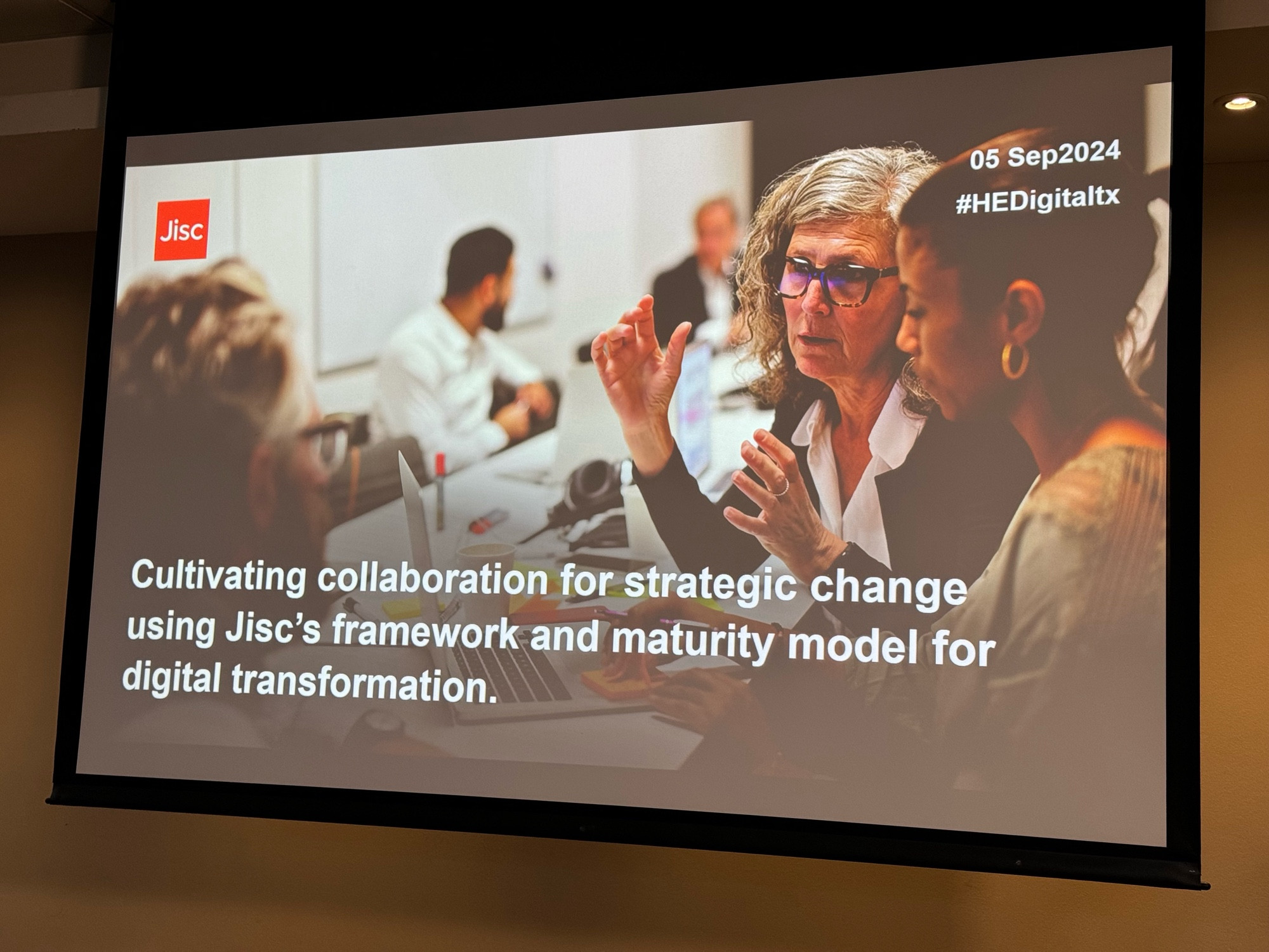 The introduction slide titled “Cultivating collaboration for strategic change using Jisc’s framework and maturity model for digital transformation”