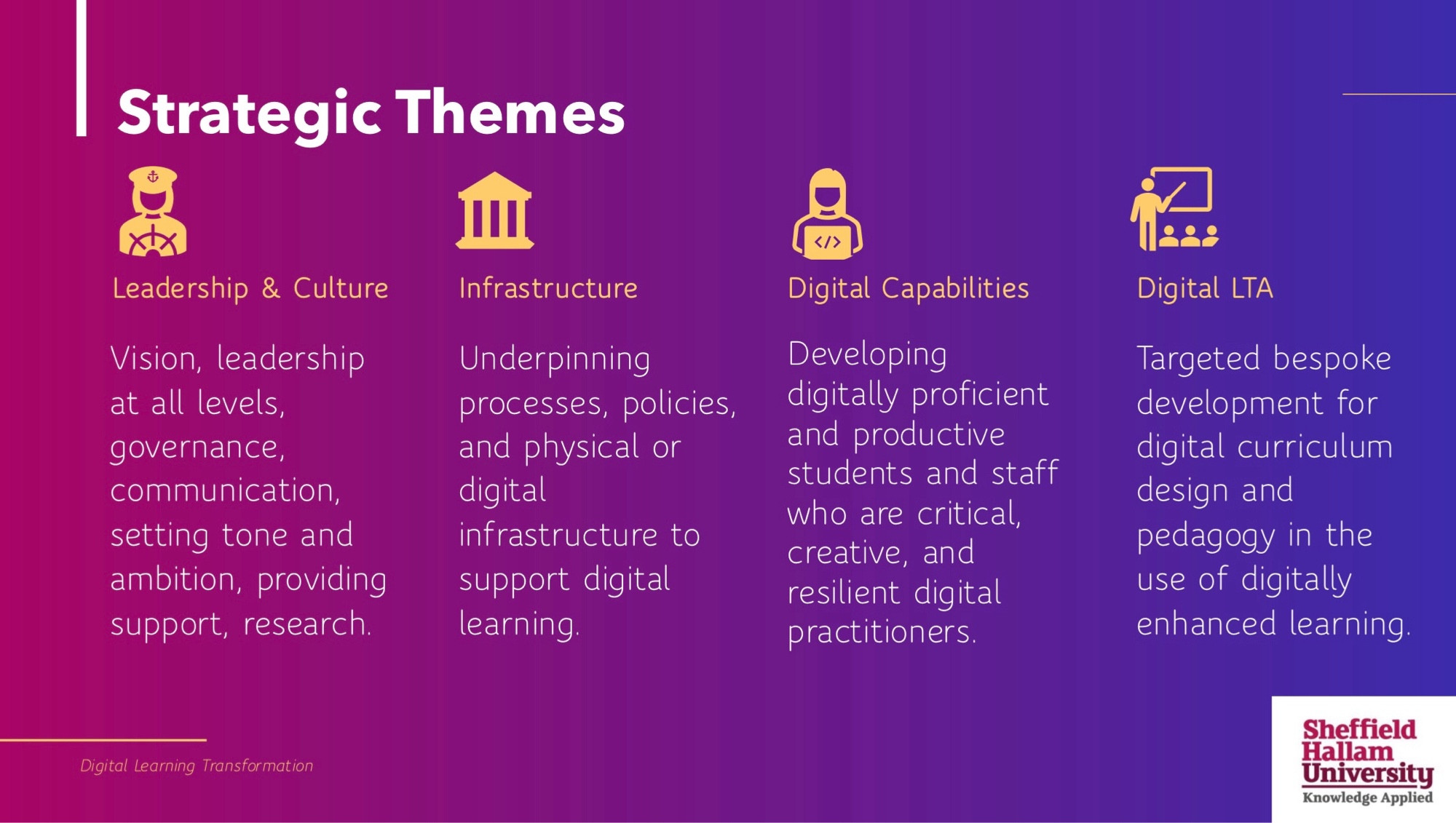 Strategic themes: leadership & culture, infrastructure, digital capabilities, digital LTA