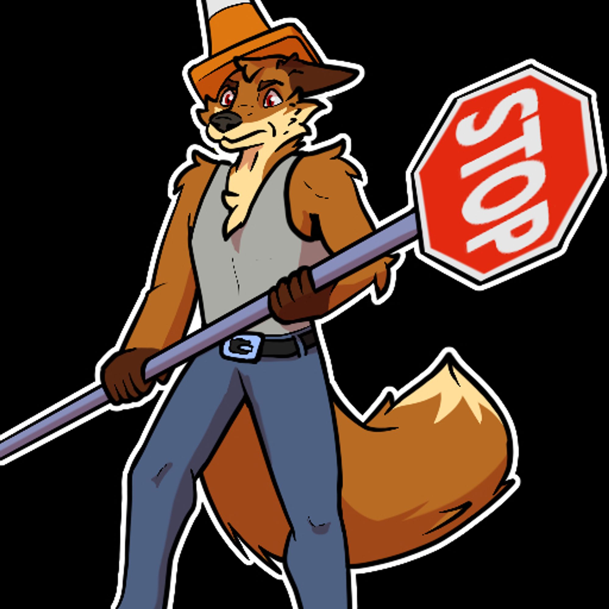 digital art of a furry carrying a stop sign