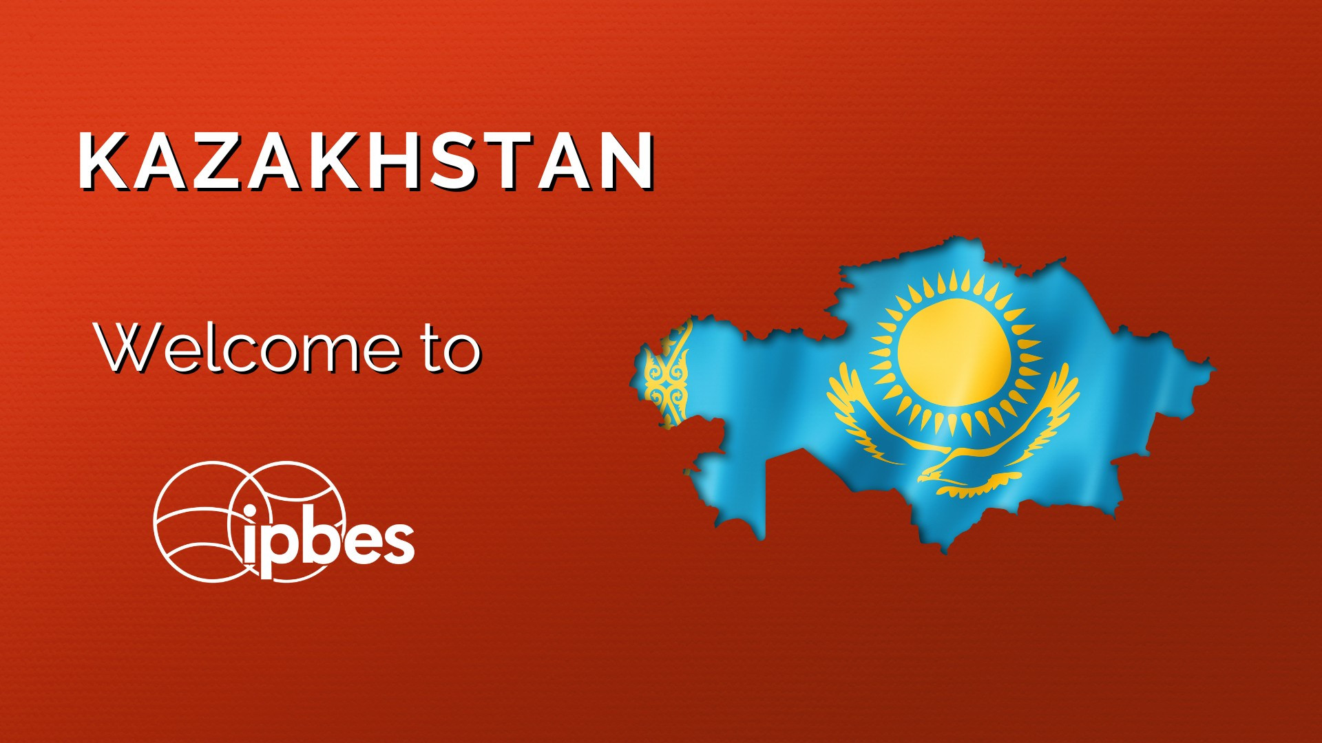 Red background with the flag of Kazakhstan.