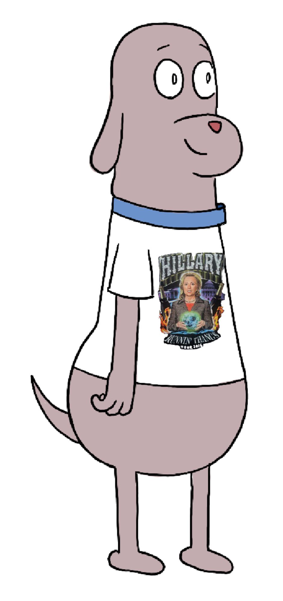 Dog Varon form Robot Dreams wearing a Hillary Clinton shirt that reads “Hillary: Runnin Thangs Tour 2016”