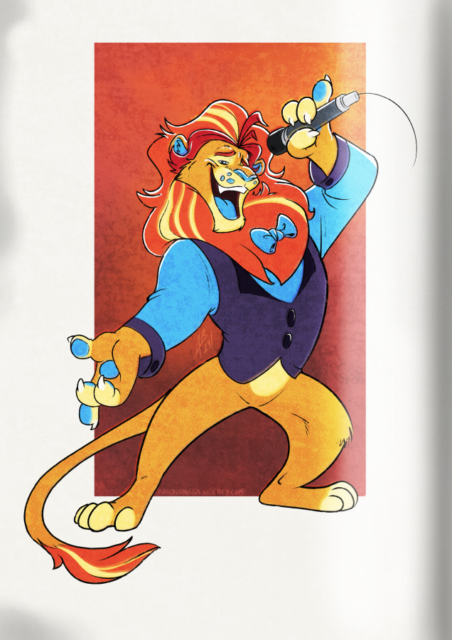 Dashing Lloyd the lion from Indigo Park taking the stage! Based heavily on the official art of him! #tomatodogart