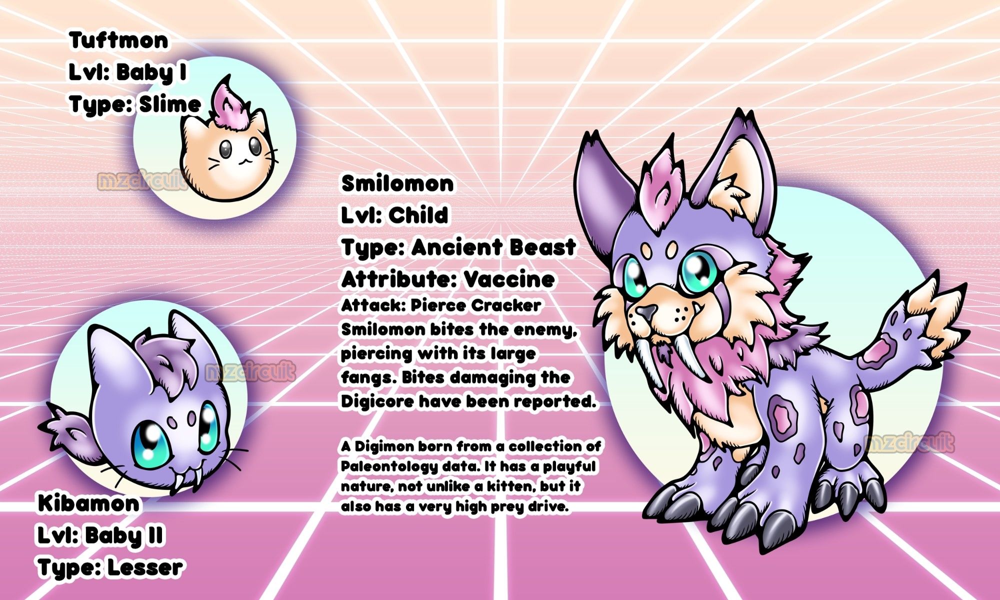 Baby I - Tuftmon
Baby II - Kibamon
Rookie/Child - Smilomon