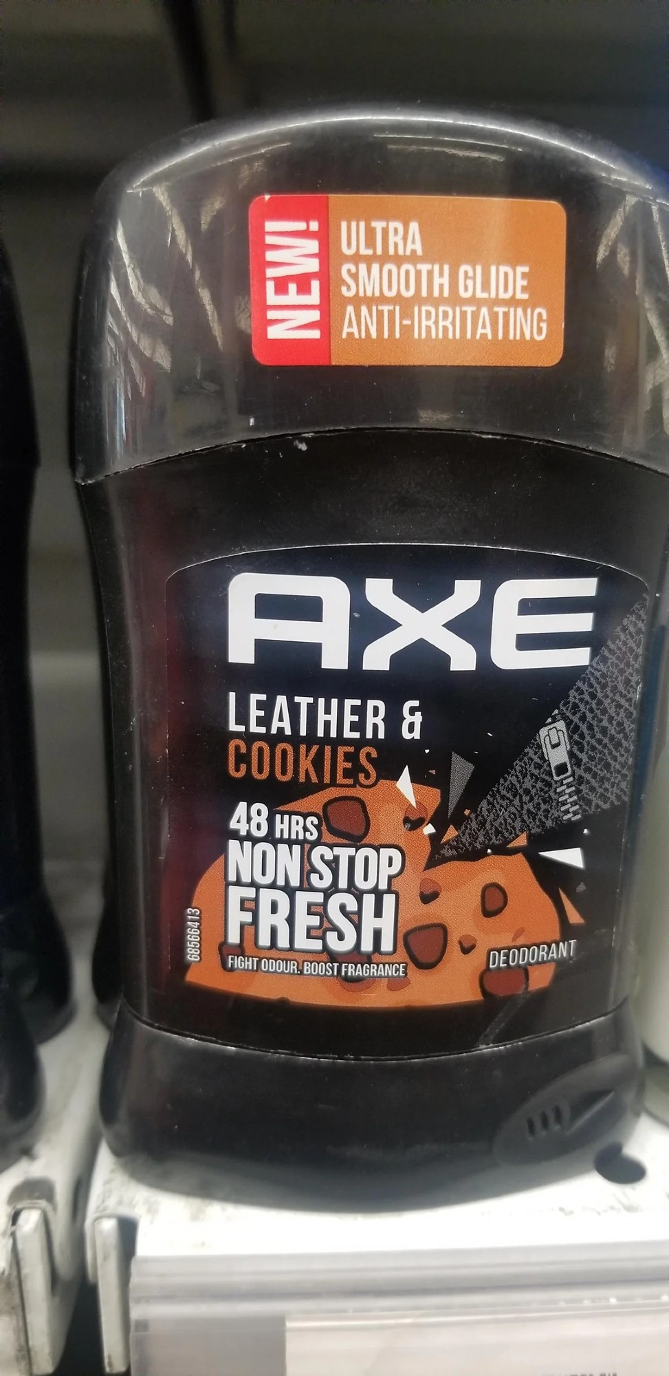 Axe deodorant, Leather and cookies scent. 48 hours of NON STOP FRESH